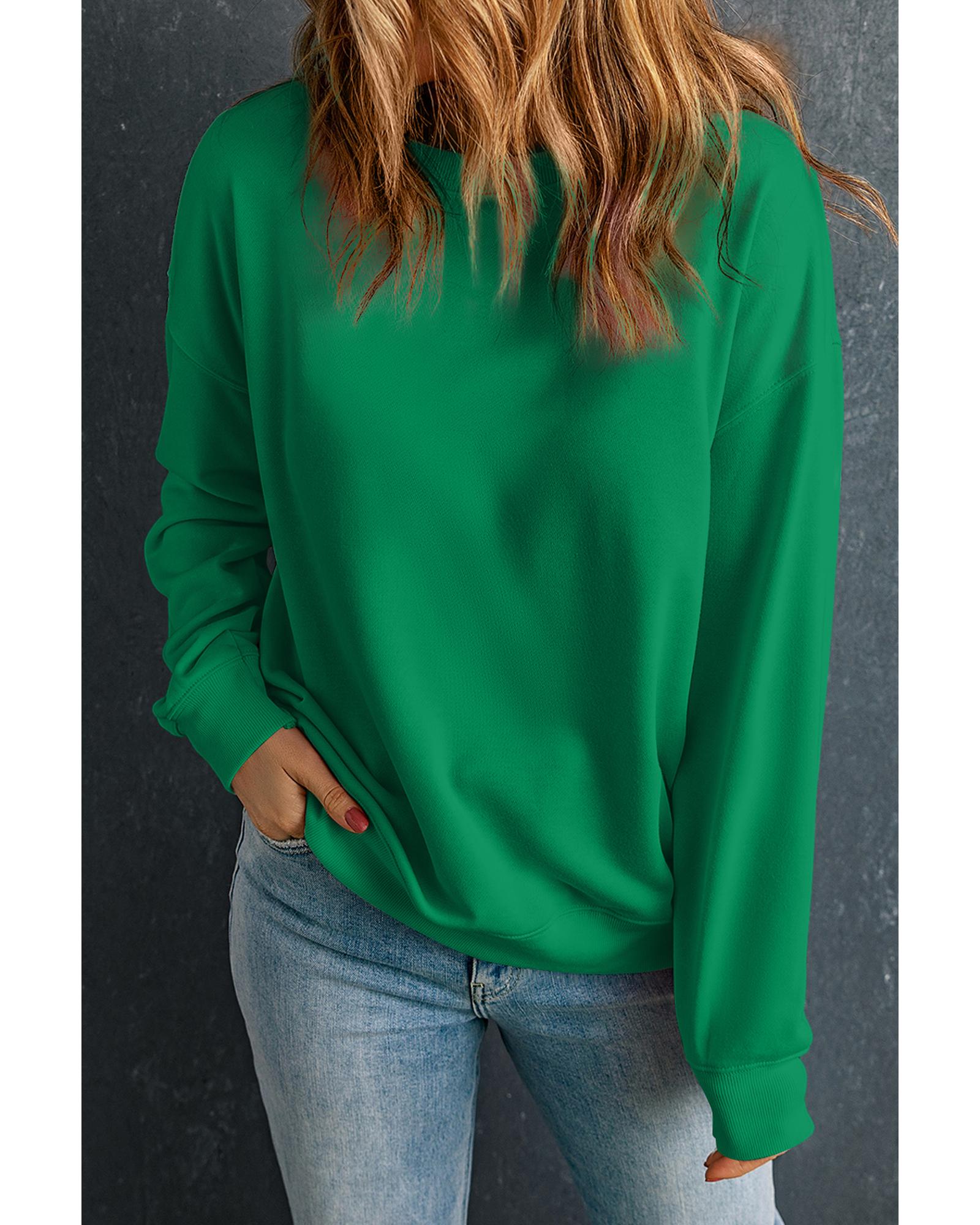 Dark Green Solid Classic Crewneck Pullover Sweatshirt - 2XL 6