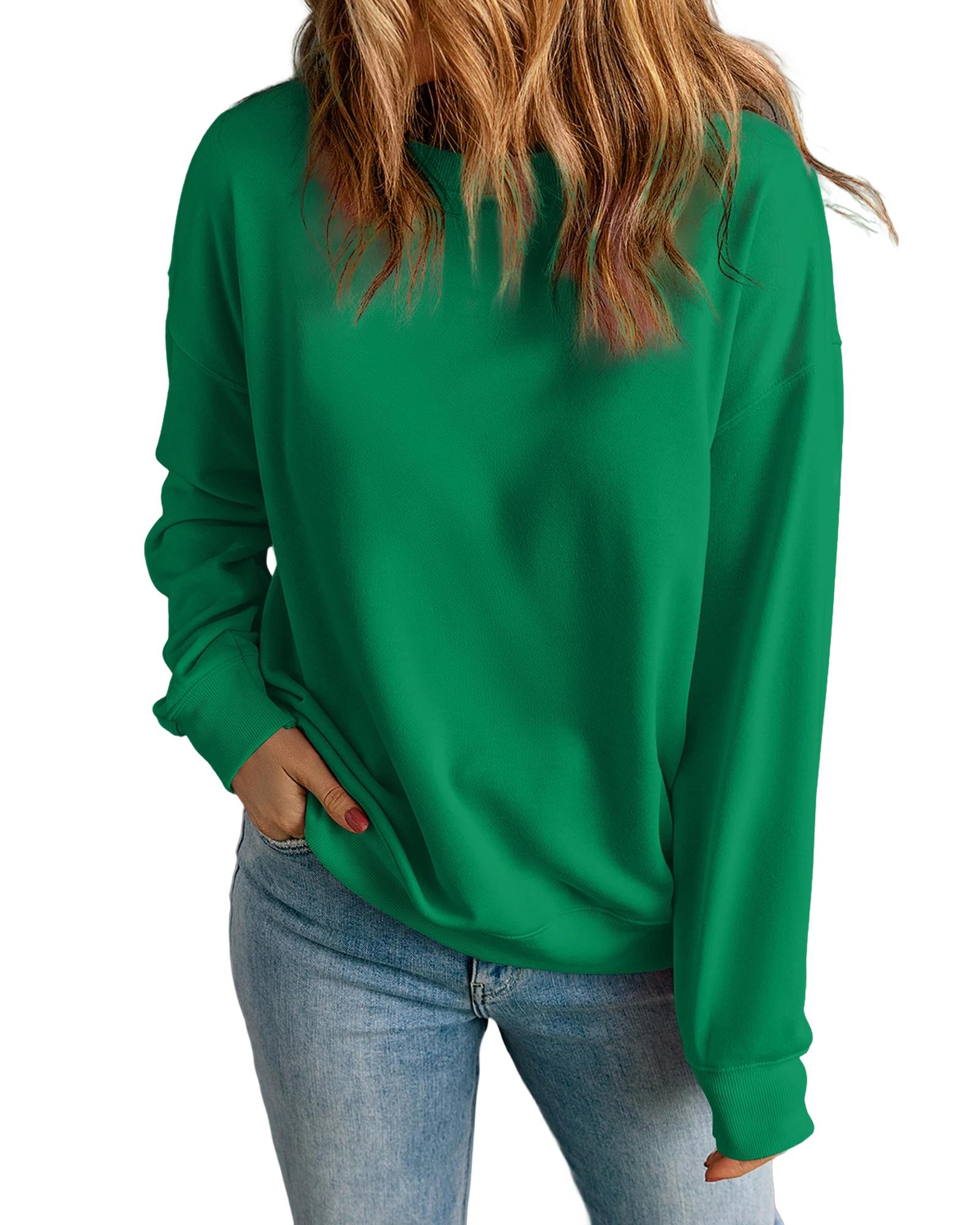 Dark Green Solid Classic Crewneck Pullover Sweatshirt - S 6