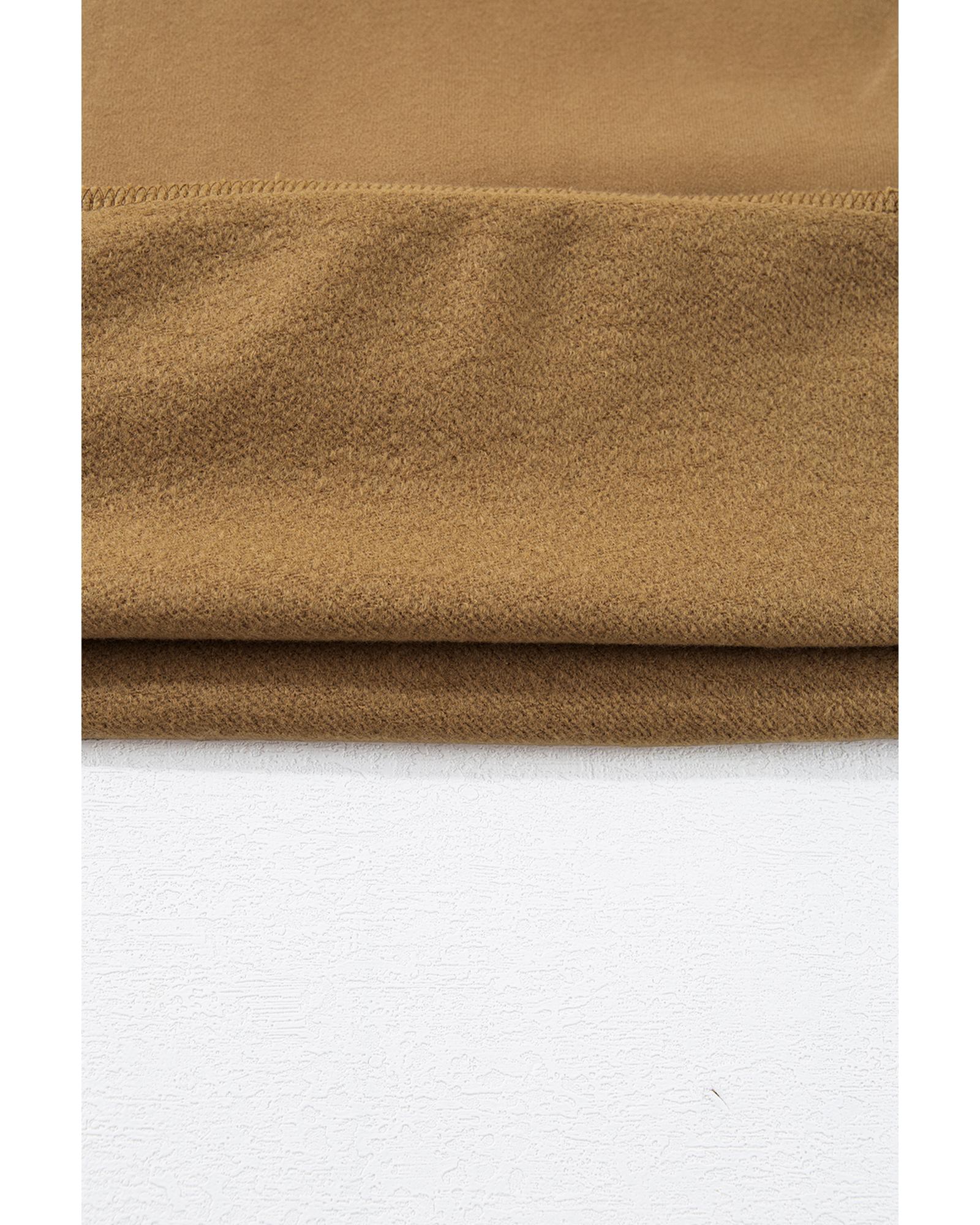 Camel Solid Fleece Lined Drop Shoulder High Low Sweatshirt - L 8