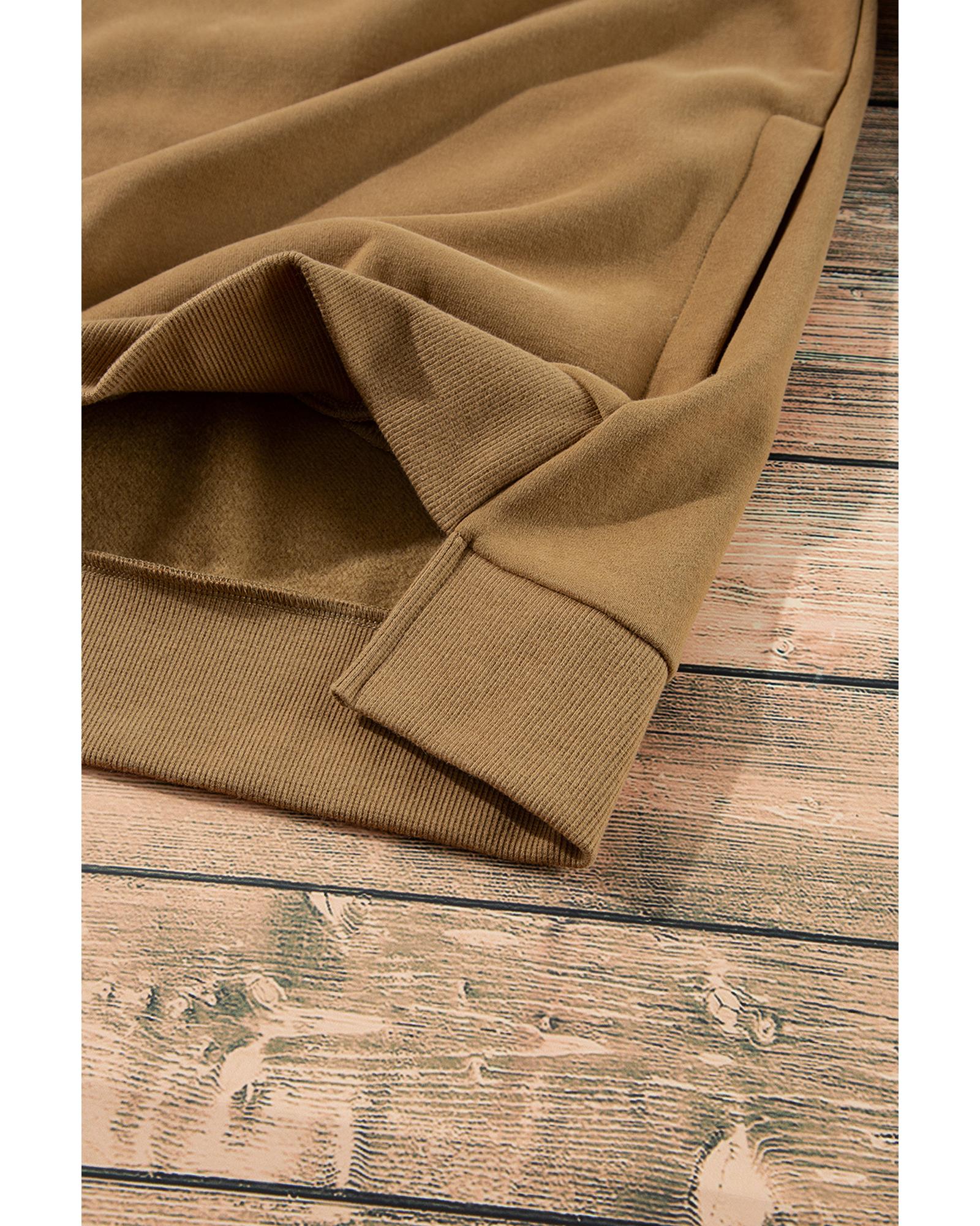 Camel Solid Fleece Lined Drop Shoulder High Low Sweatshirt - M 6