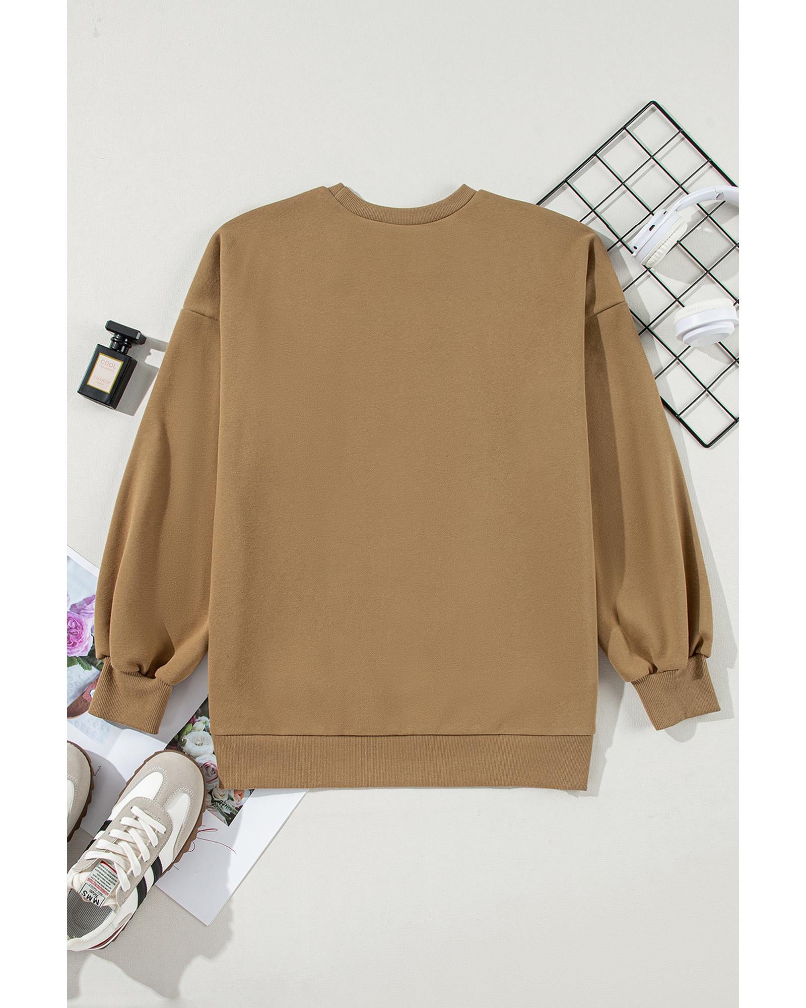 Camel Solid Fleece Lined Drop Shoulder High Low Sweatshirt - XL 4