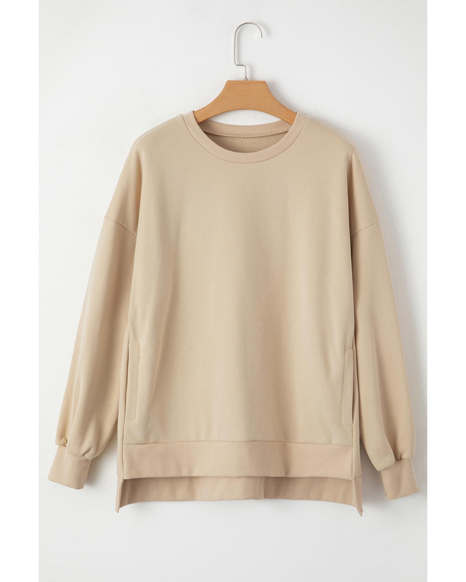 Apricot Solid Fleece Lined Drop Shoulder High Low Sweatshirt - M 6