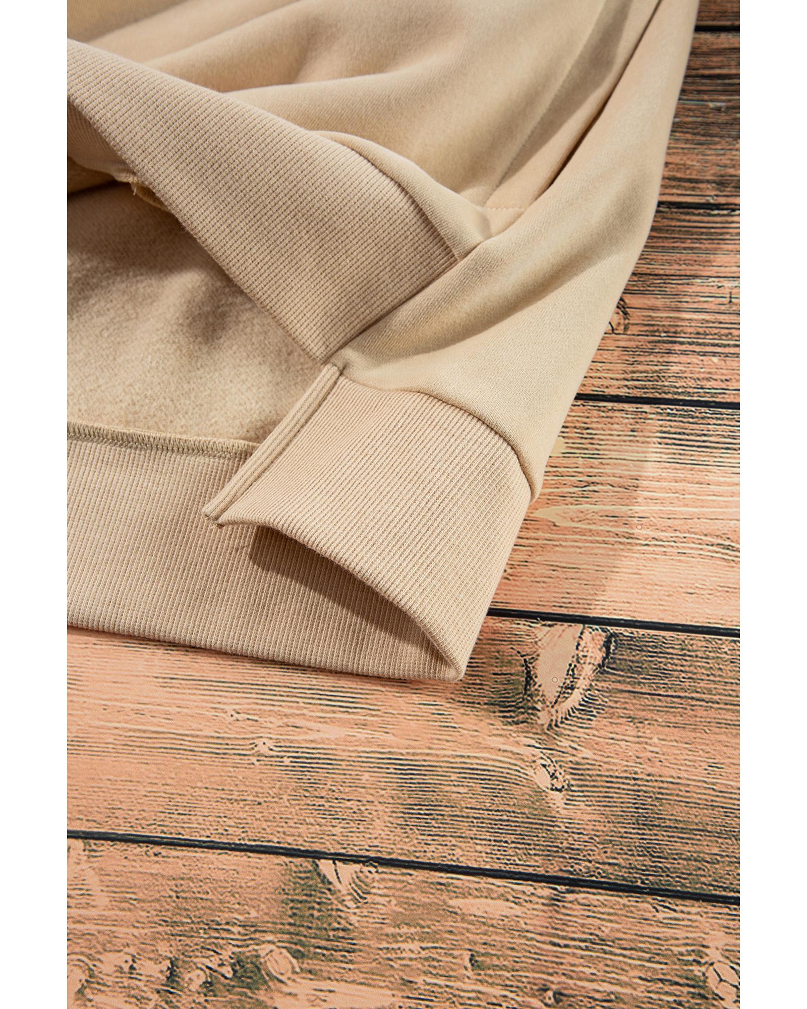 Apricot Solid Fleece Lined Drop Shoulder High Low Sweatshirt - S 3