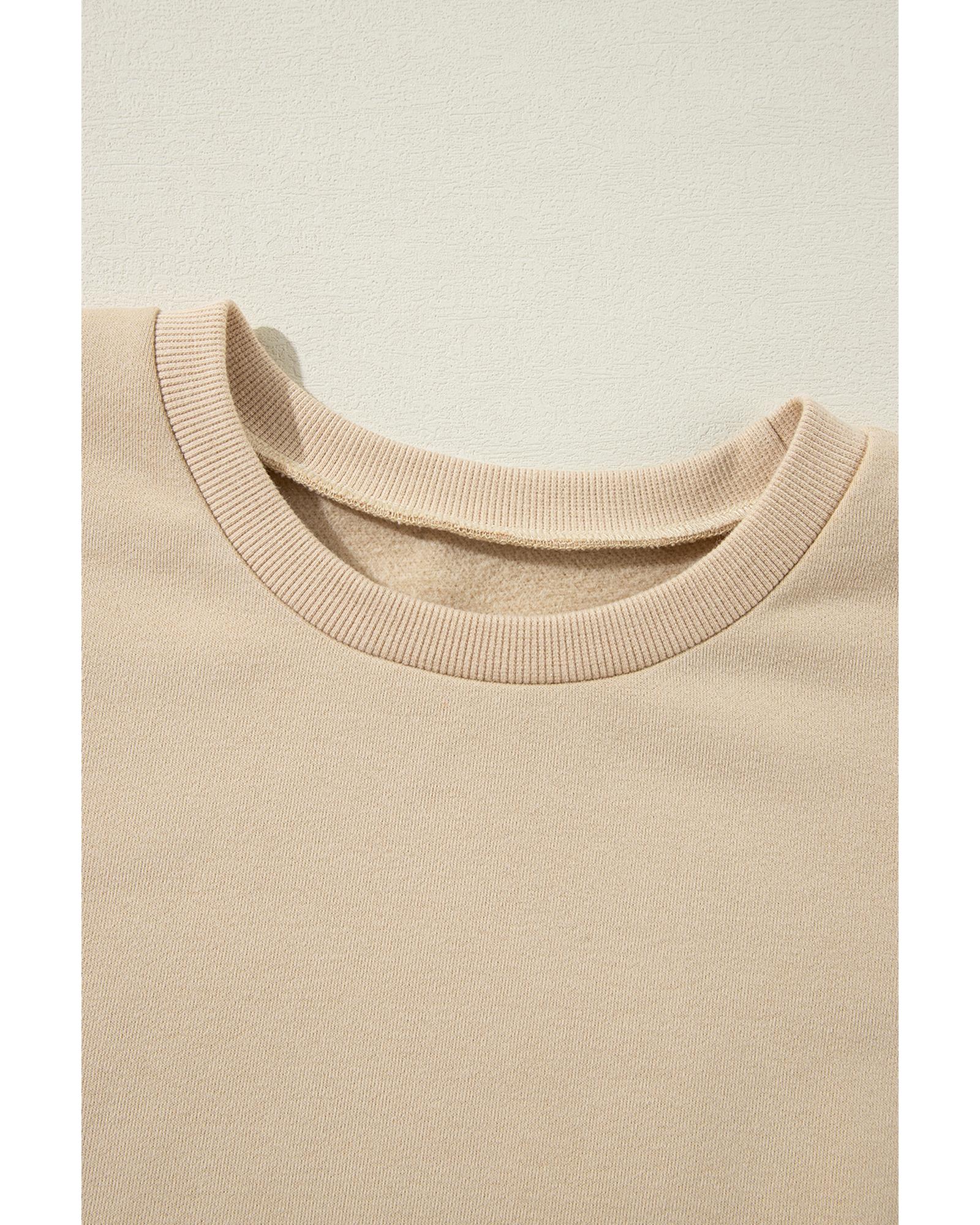 Apricot Solid Fleece Lined Drop Shoulder High Low Sweatshirt - XL 4
