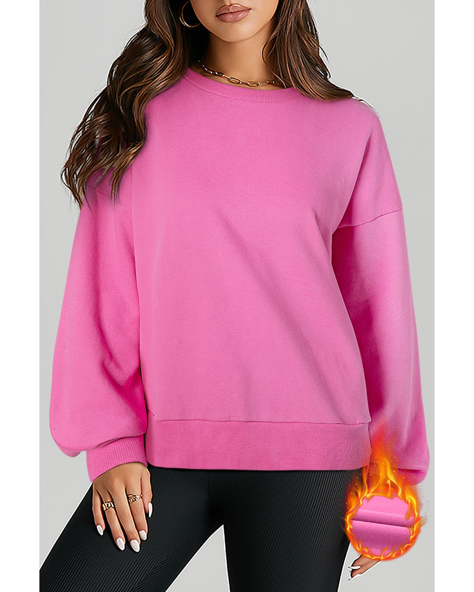 Bonbon Solid Fleece Lined Drop Shoulder High Low Sweatshirt - S 6