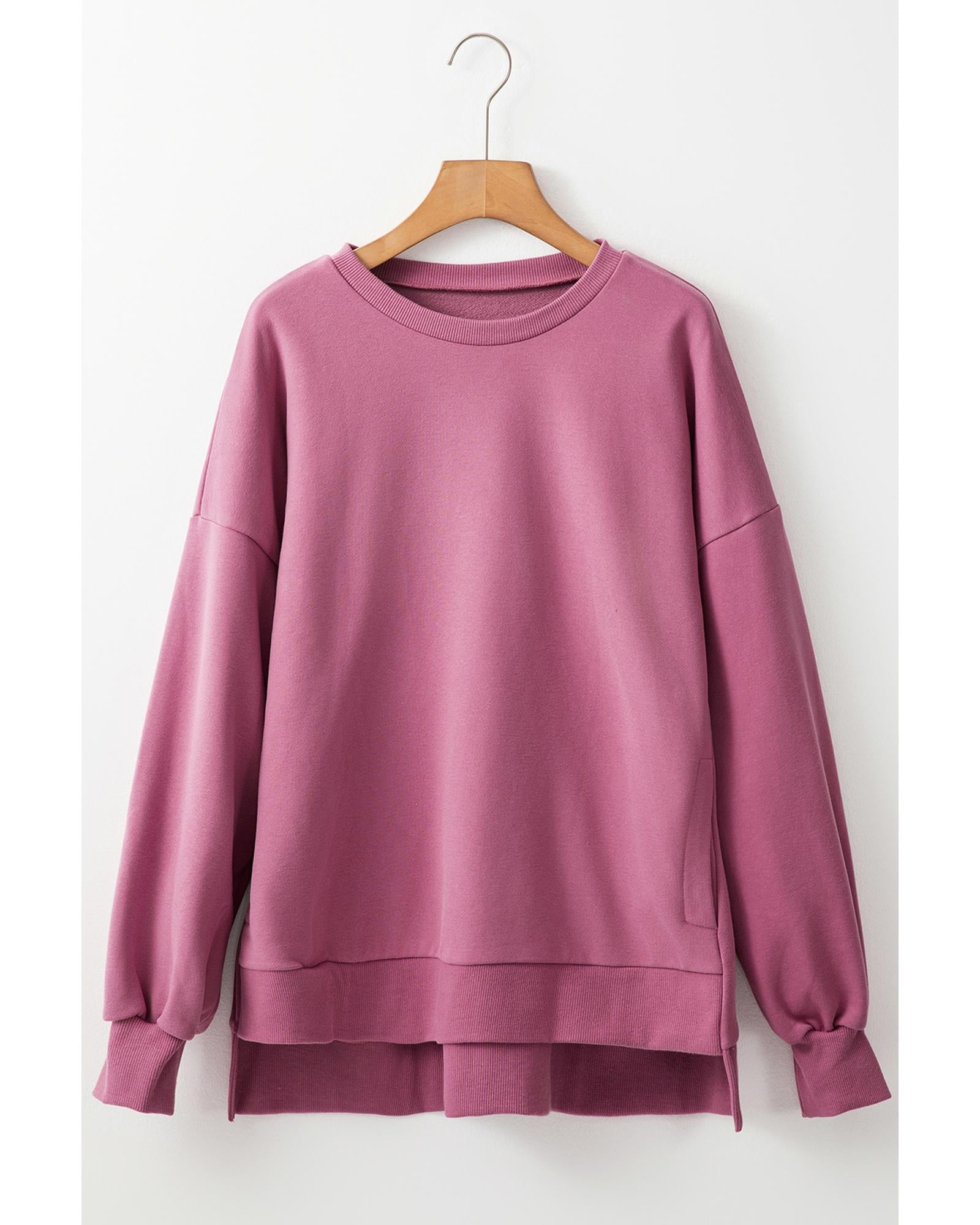 Valerian Solid Fleece Lined Drop Shoulder High Low Sweatshirt - M