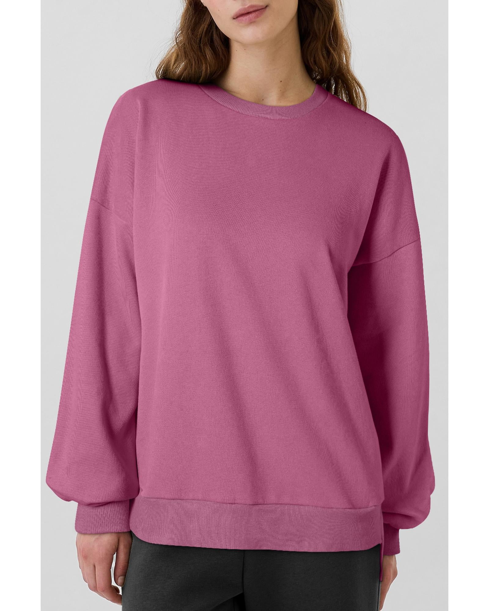 Valerian Solid Fleece Lined Drop Shoulder High Low Sweatshirt - M 6