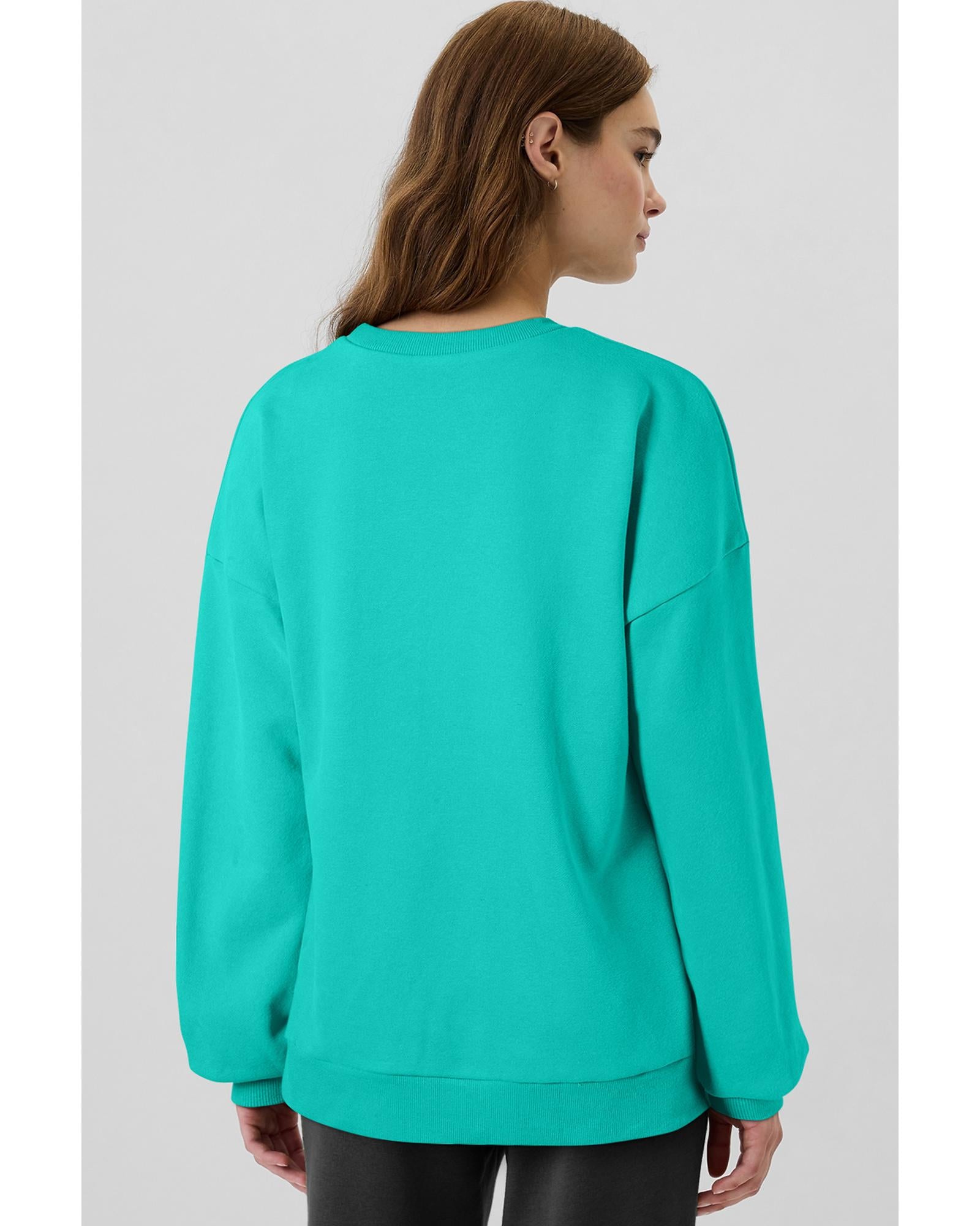Sea Green Solid Fleece Lined Drop Shoulder High Low Sweatshirt - 2XL