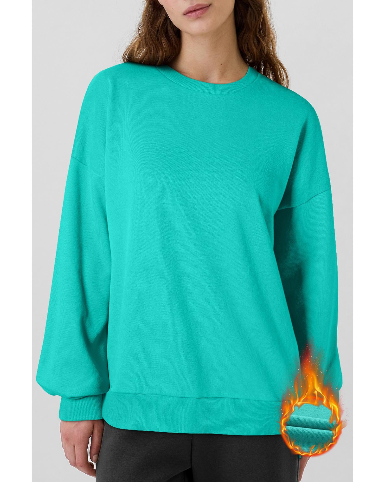 Sea Green Solid Fleece Lined Drop Shoulder High Low Sweatshirt - S 6