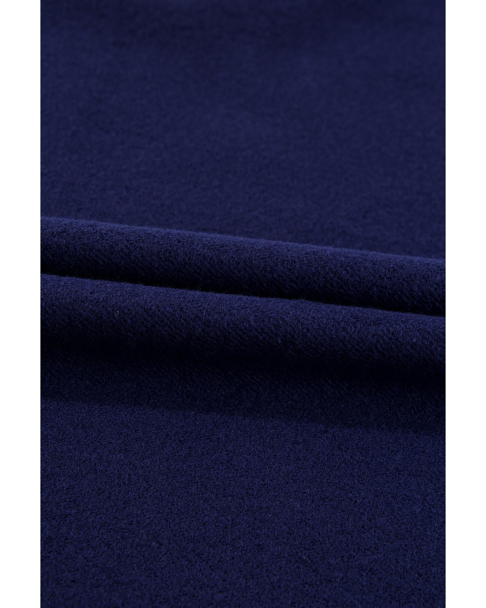 Navy Blue Solid Fleece Lined Drop Shoulder High Low Sweatshirt - L