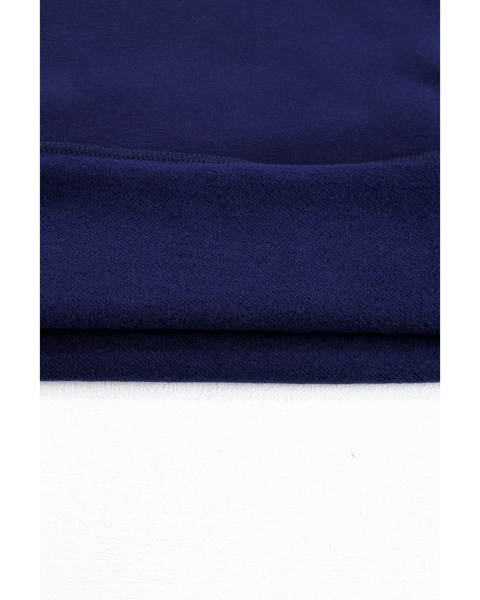 Navy Blue Solid Fleece Lined Drop Shoulder High Low Sweatshirt - L 5