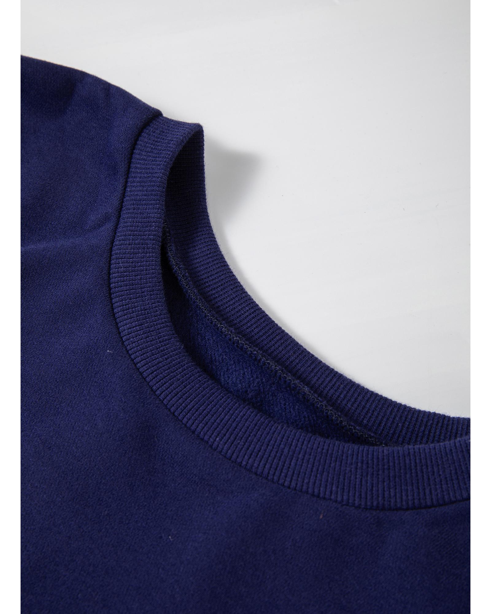 Navy Blue Solid Fleece Lined Drop Shoulder High Low Sweatshirt - L 6