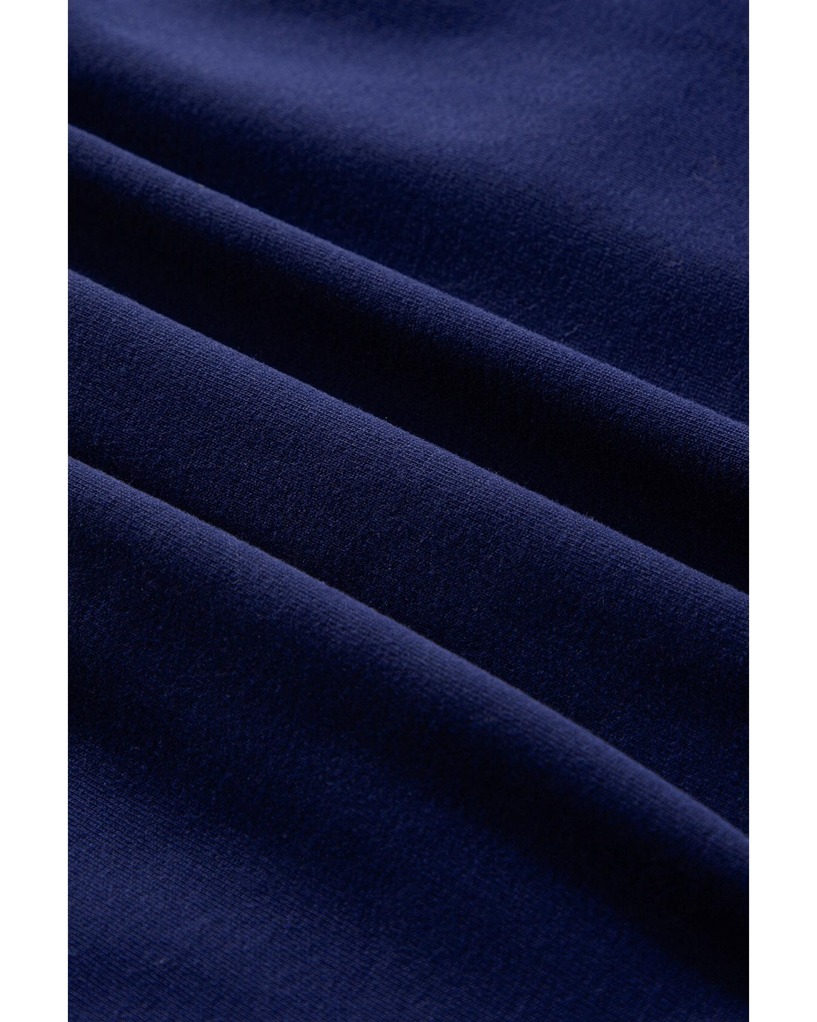 Navy Blue Solid Fleece Lined Drop Shoulder High Low Sweatshirt - L 7