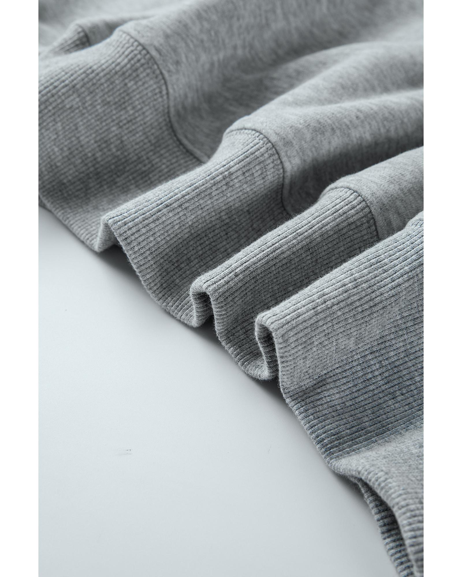 Light Grey Solid Loose Crew Neck Fleece Sweatshirt - L 7