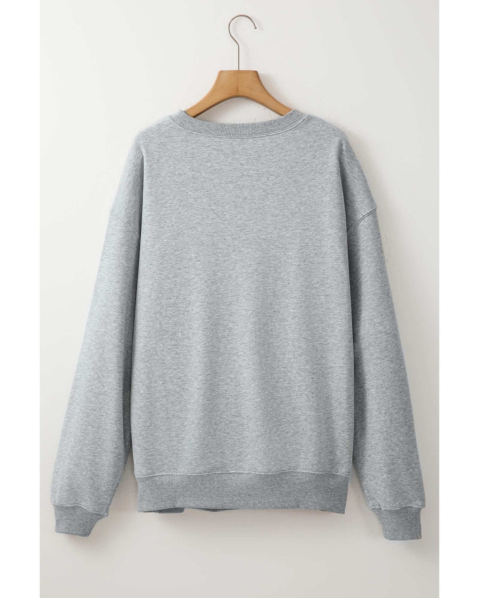 Light Grey Solid Loose Crew Neck Fleece Sweatshirt - M