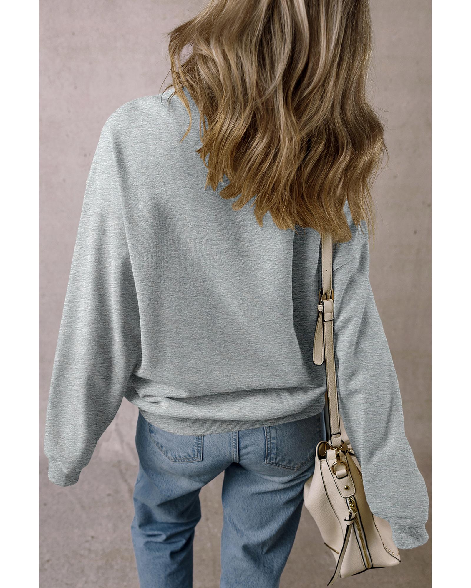 Light Grey Solid Loose Crew Neck Fleece Sweatshirt - M 3