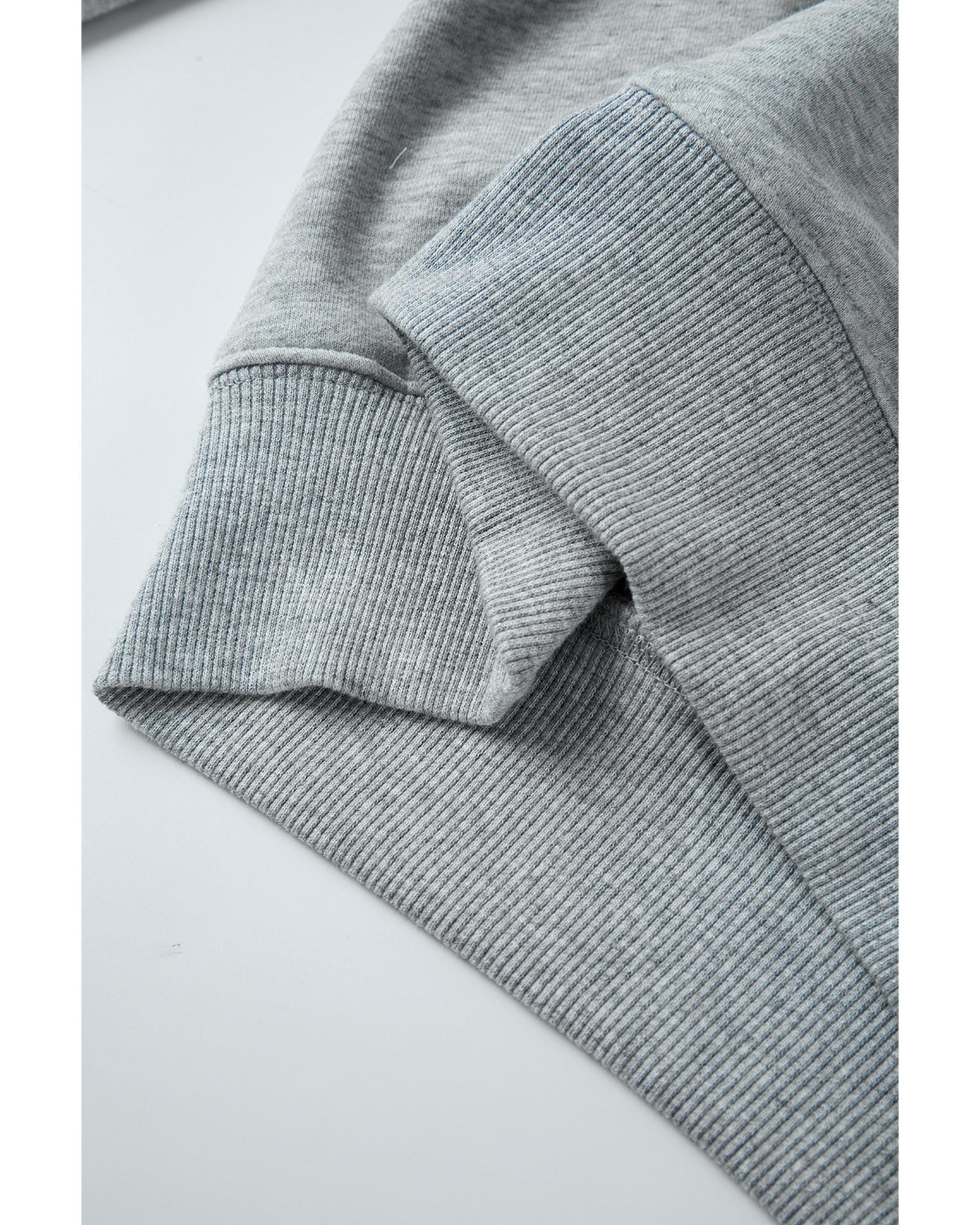 Light Grey Solid Loose Crew Neck Fleece Sweatshirt - M 6