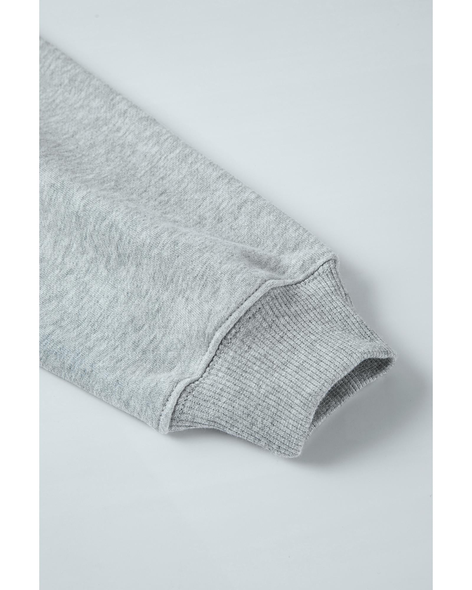 Light Grey Solid Loose Crew Neck Fleece Sweatshirt - XL