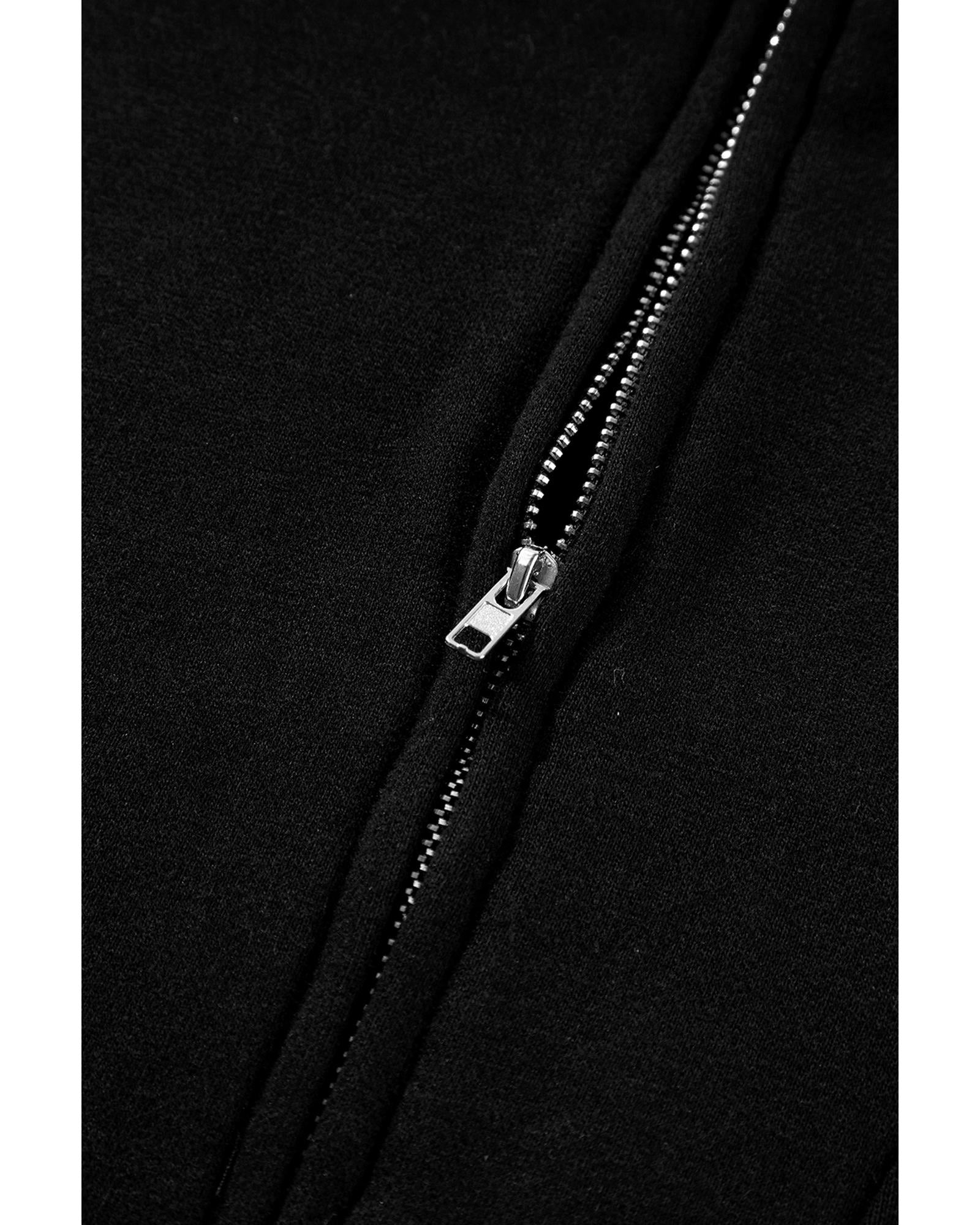 Black Zip-up Stand Neck Kangaroo Pocket Sweatshirt - M 3