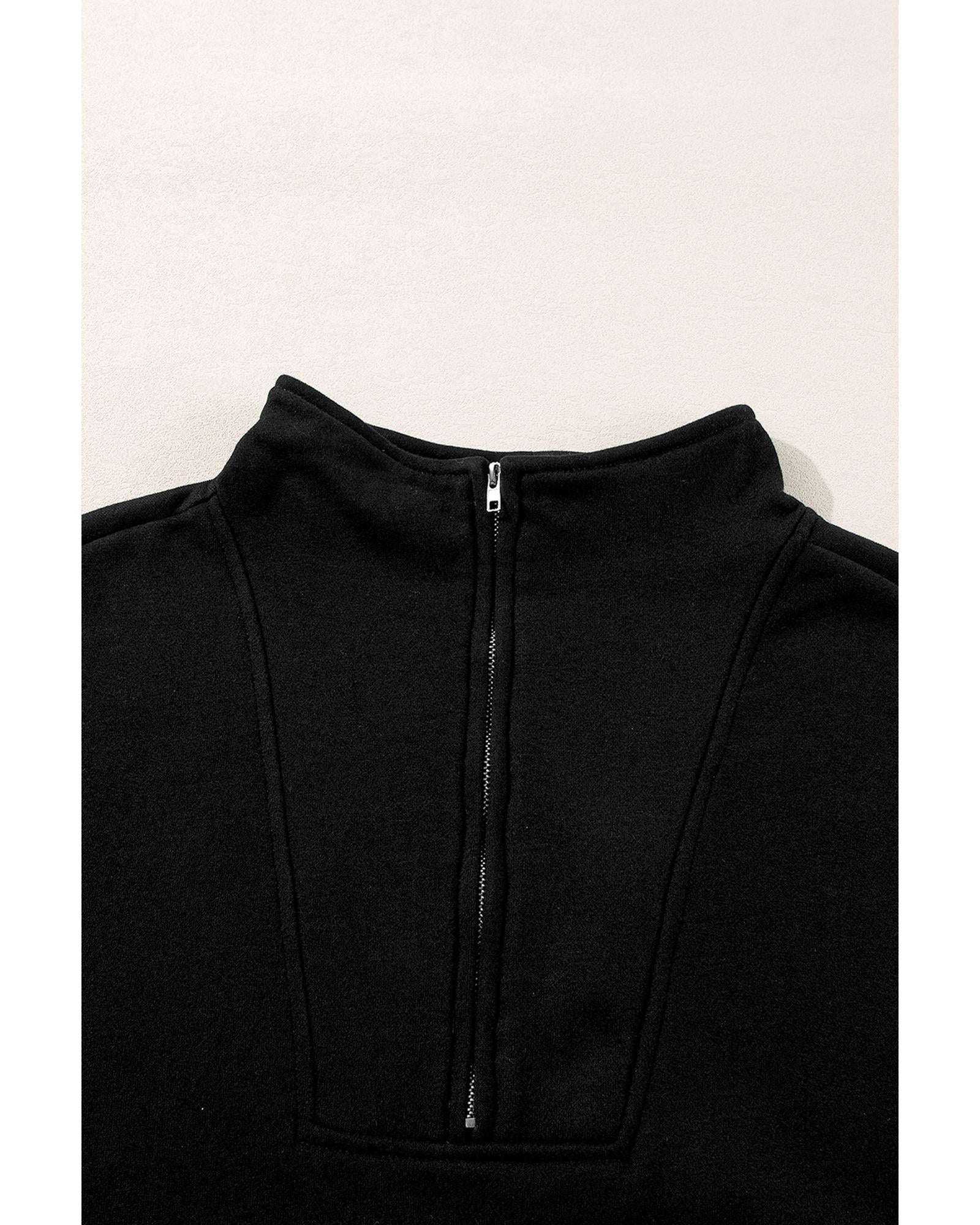 Black Zip-up Stand Neck Kangaroo Pocket Sweatshirt - M 5