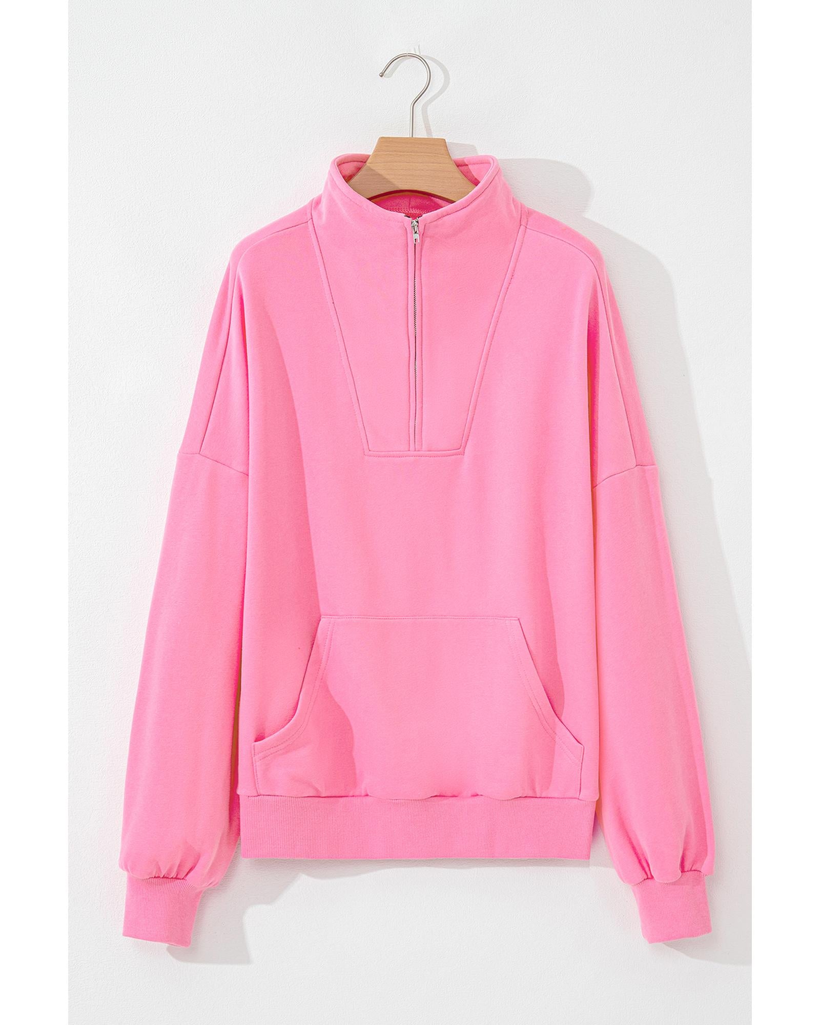 Bonbon Zip-up Stand Neck Kangaroo Pocket Sweatshirt - L 5