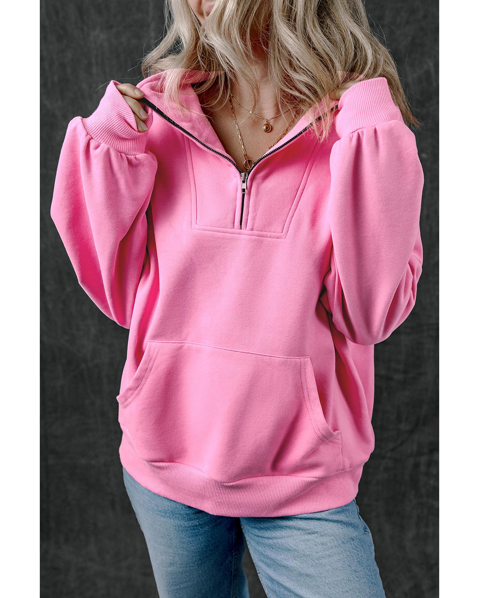 Bonbon Zip-up Stand Neck Kangaroo Pocket Sweatshirt - M 3