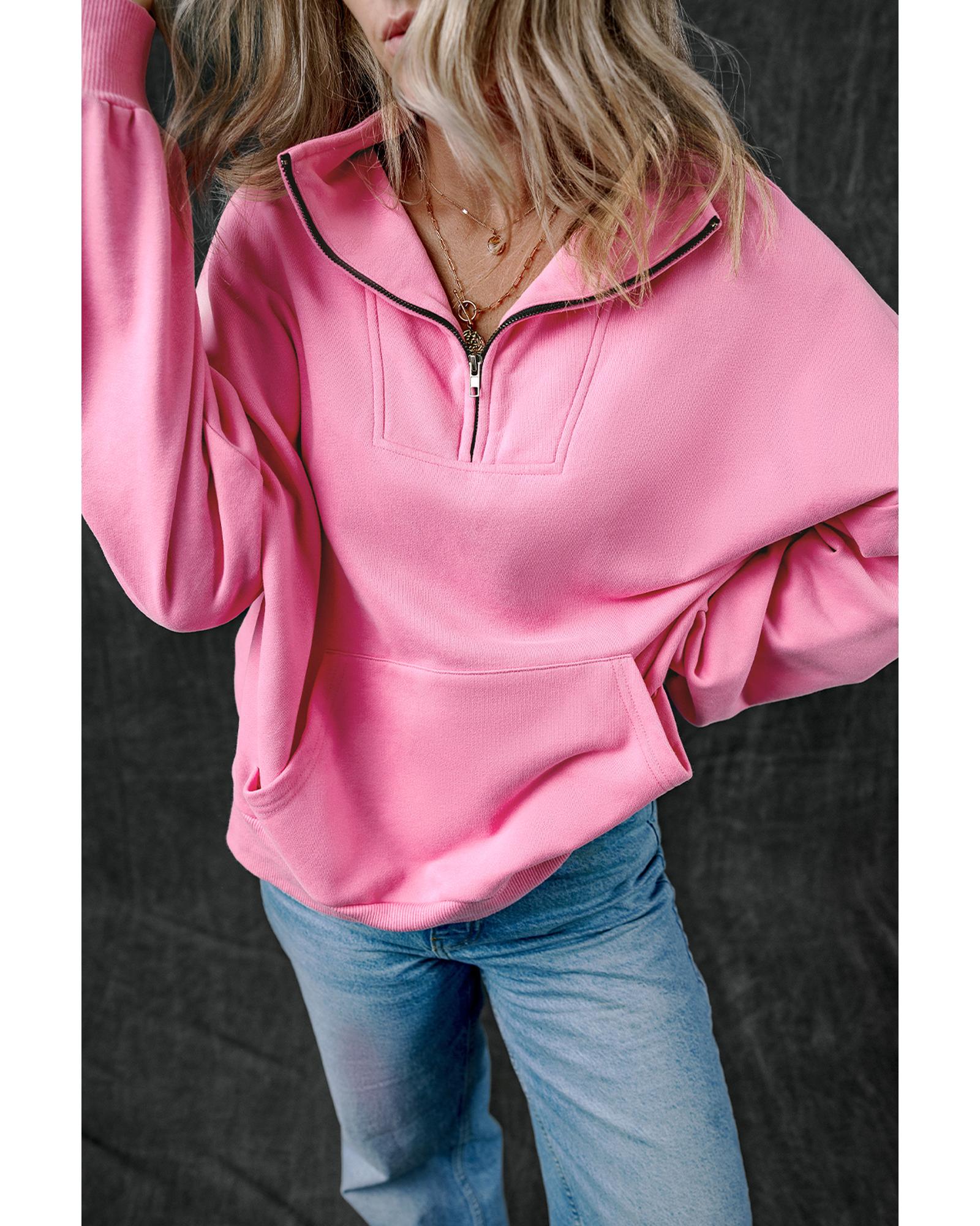 Bonbon Zip-up Stand Neck Kangaroo Pocket Sweatshirt - M 4