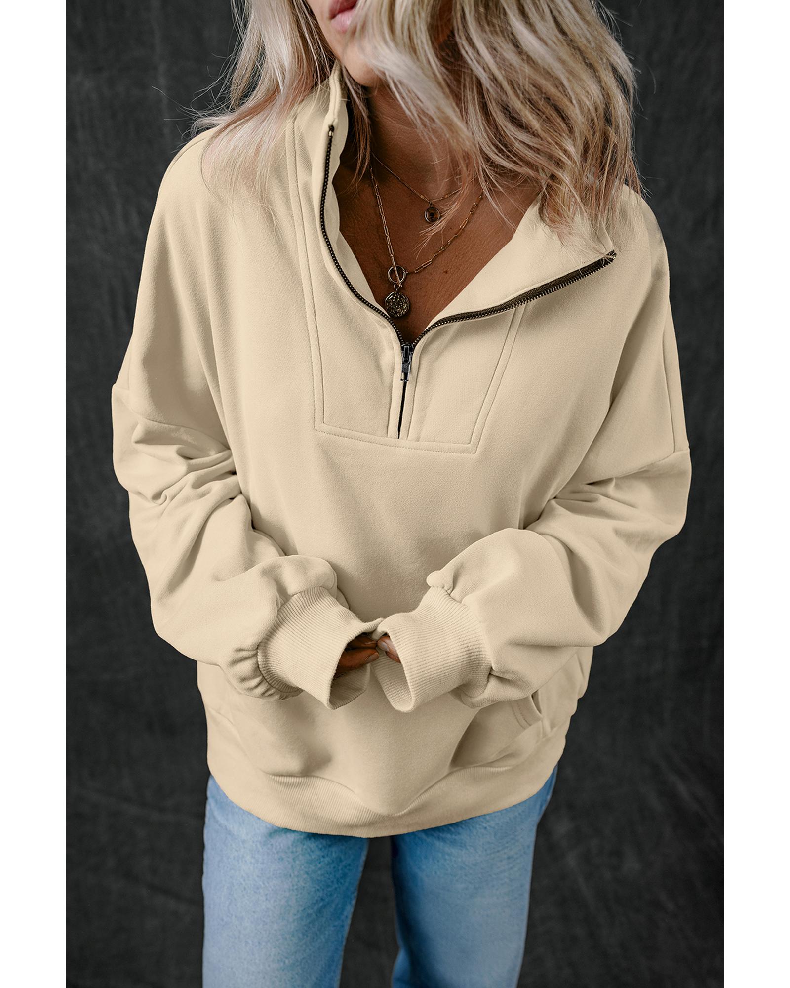 Smoke Gray Zip-up Stand Neck Kangaroo Pocket Sweatshirt - XL 5