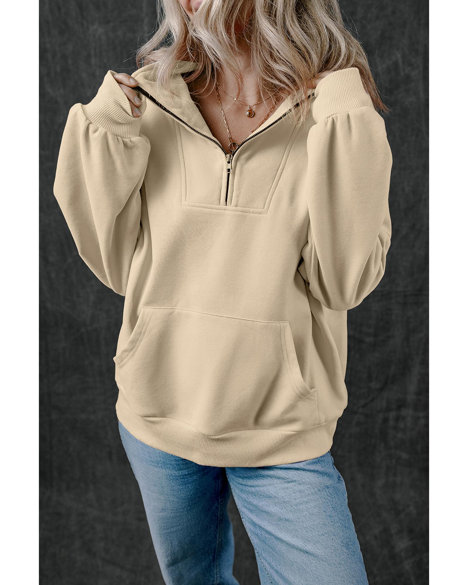 Smoke Gray Zip-up Stand Neck Kangaroo Pocket Sweatshirt - XL 8