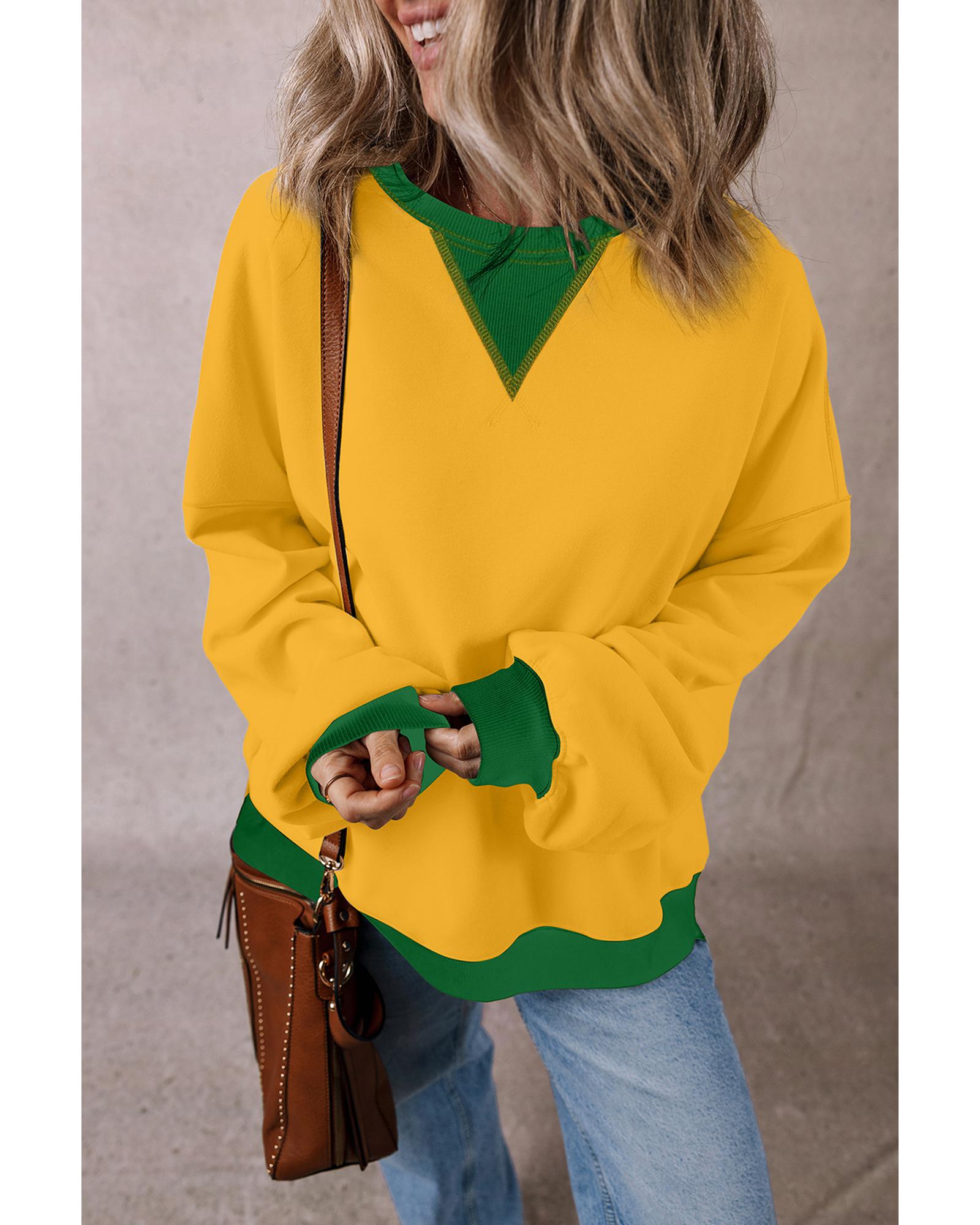 Ginger Color Block Patch Drop Shoulder Oversized Sweatshirt - L 4