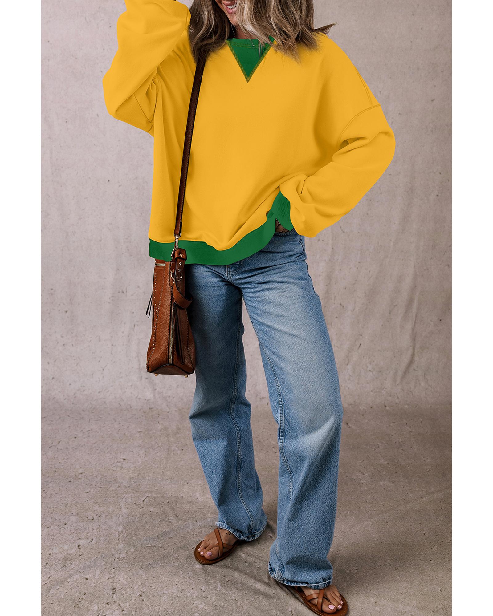Ginger Color Block Patch Drop Shoulder Oversized Sweatshirt - L 6
