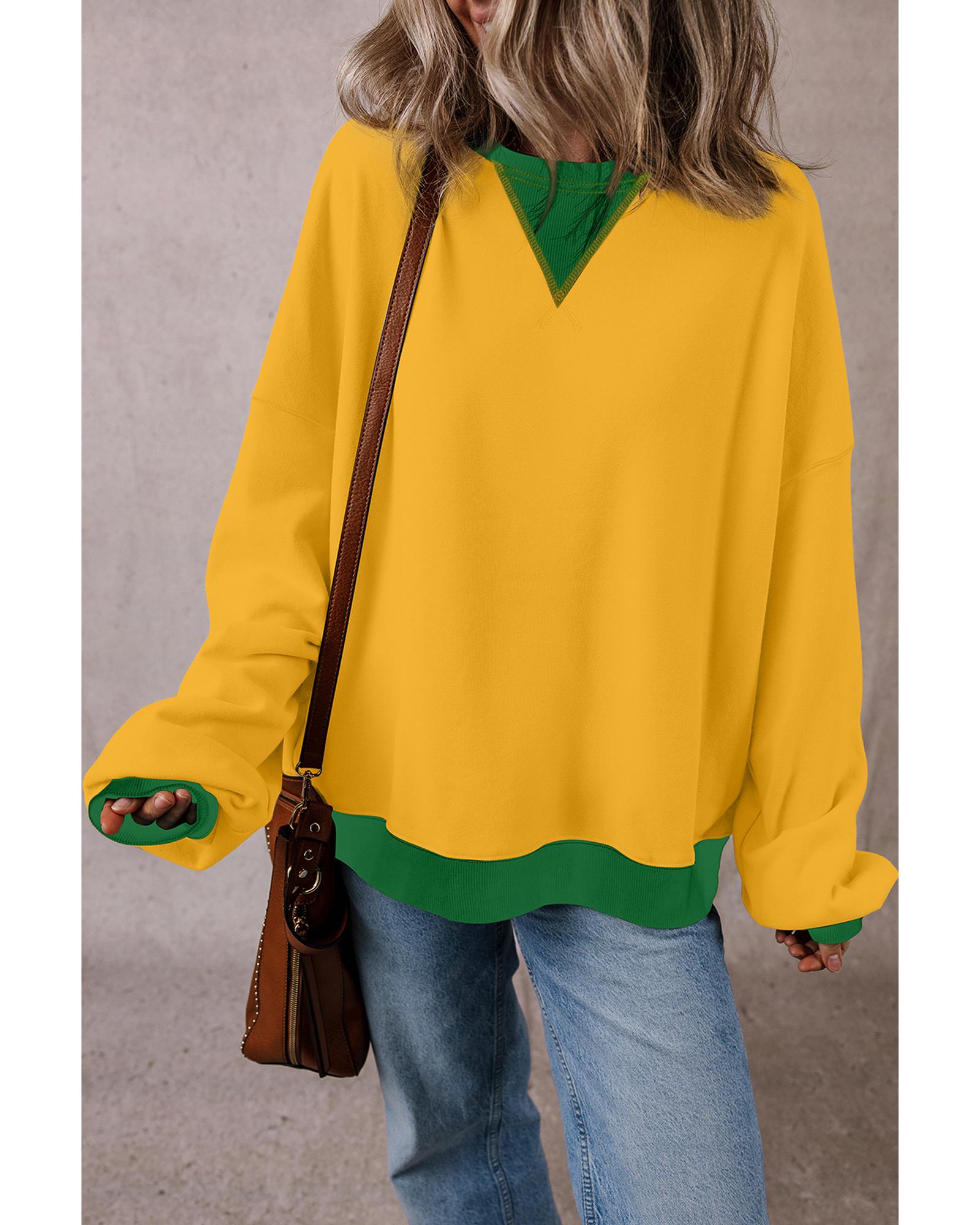 Ginger Color Block Patch Drop Shoulder Oversized Sweatshirt - S 5