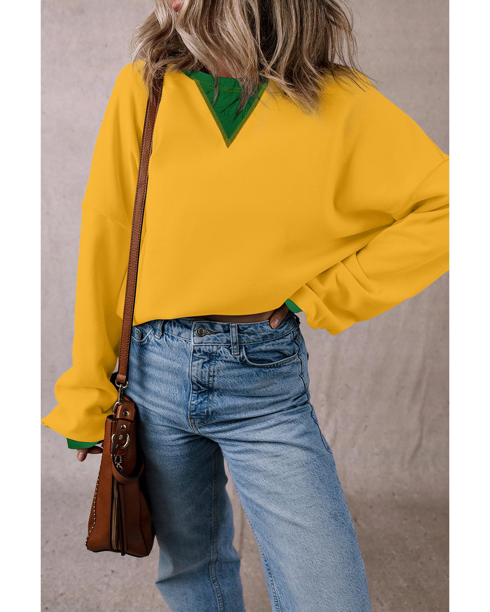 Ginger Color Block Patch Drop Shoulder Oversized Sweatshirt - XL 7