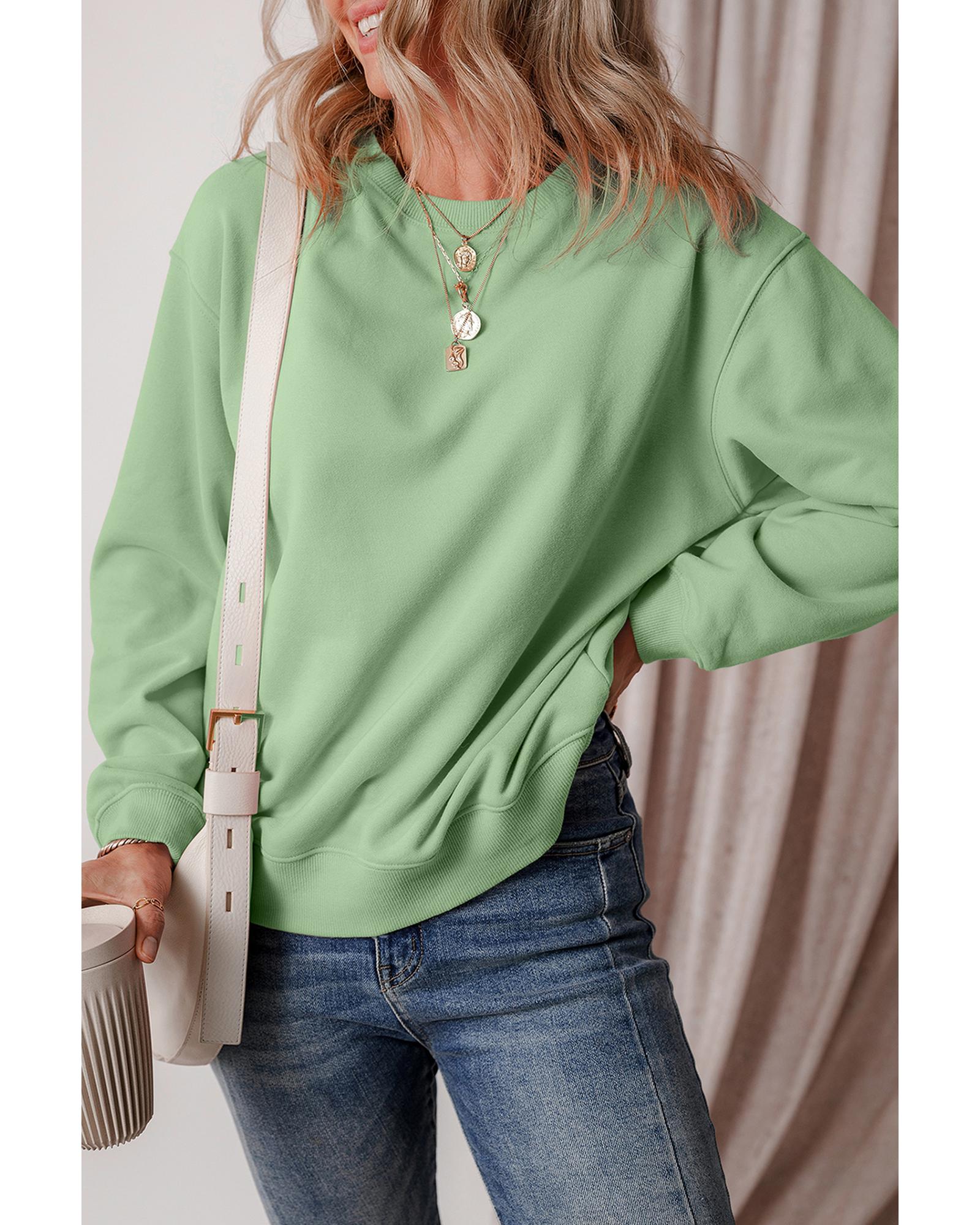 Smoke Green Solid Fleece Lined Drop Shoulder Terry Sweatshirt - 2XL 3