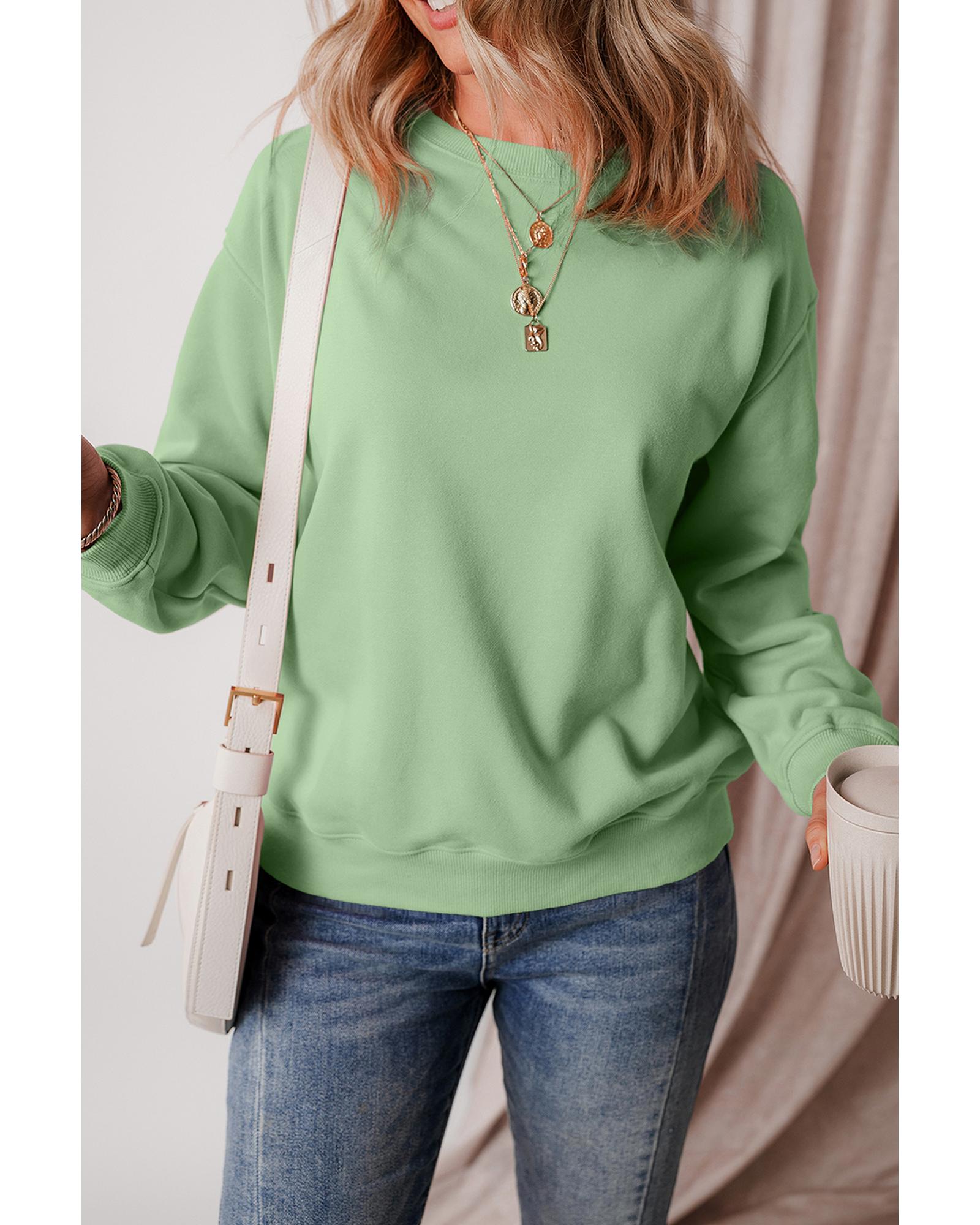 Smoke Green Solid Fleece Lined Drop Shoulder Terry Sweatshirt - 2XL 7