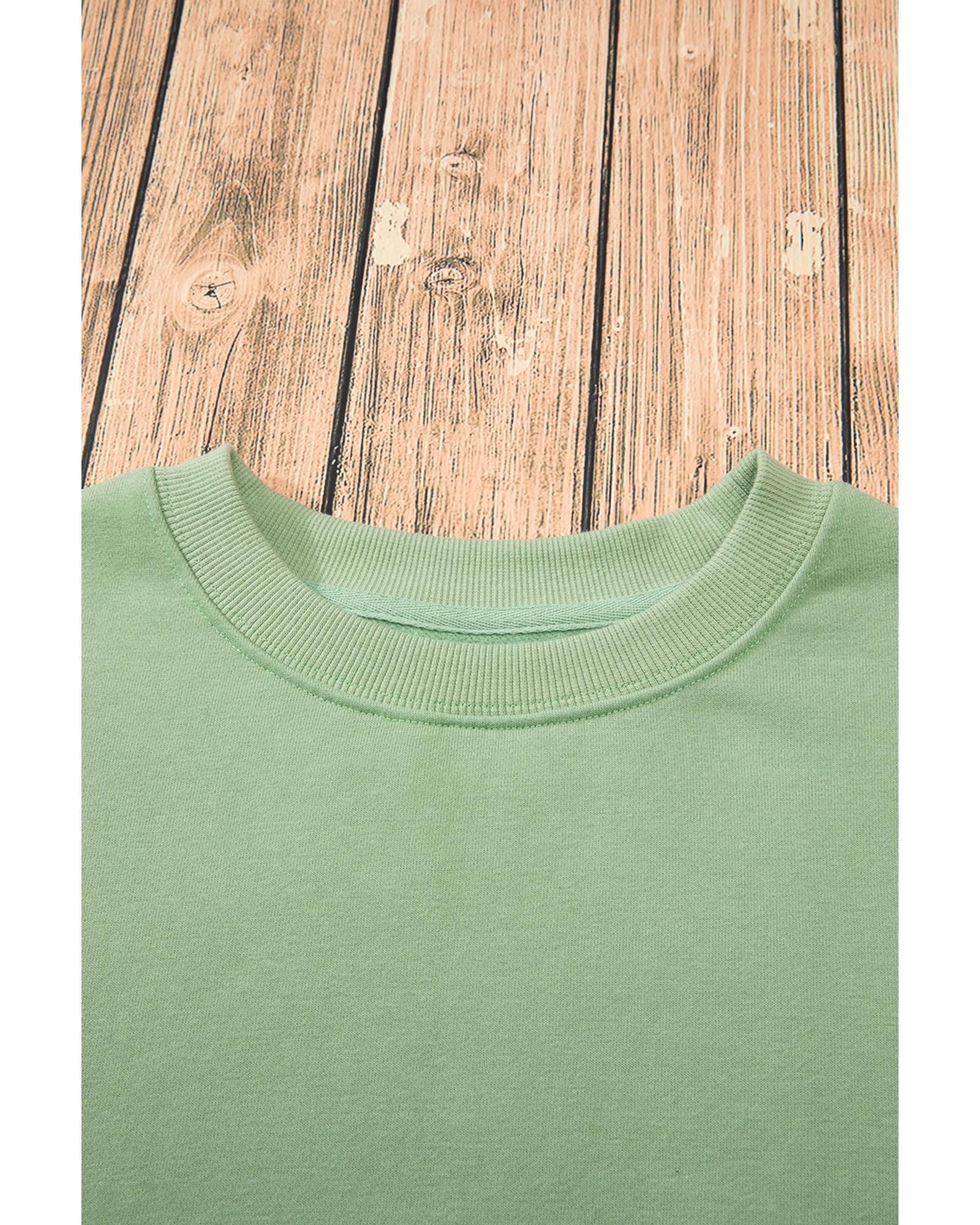 Smoke Green Solid Fleece Lined Drop Shoulder Terry Sweatshirt - M 4