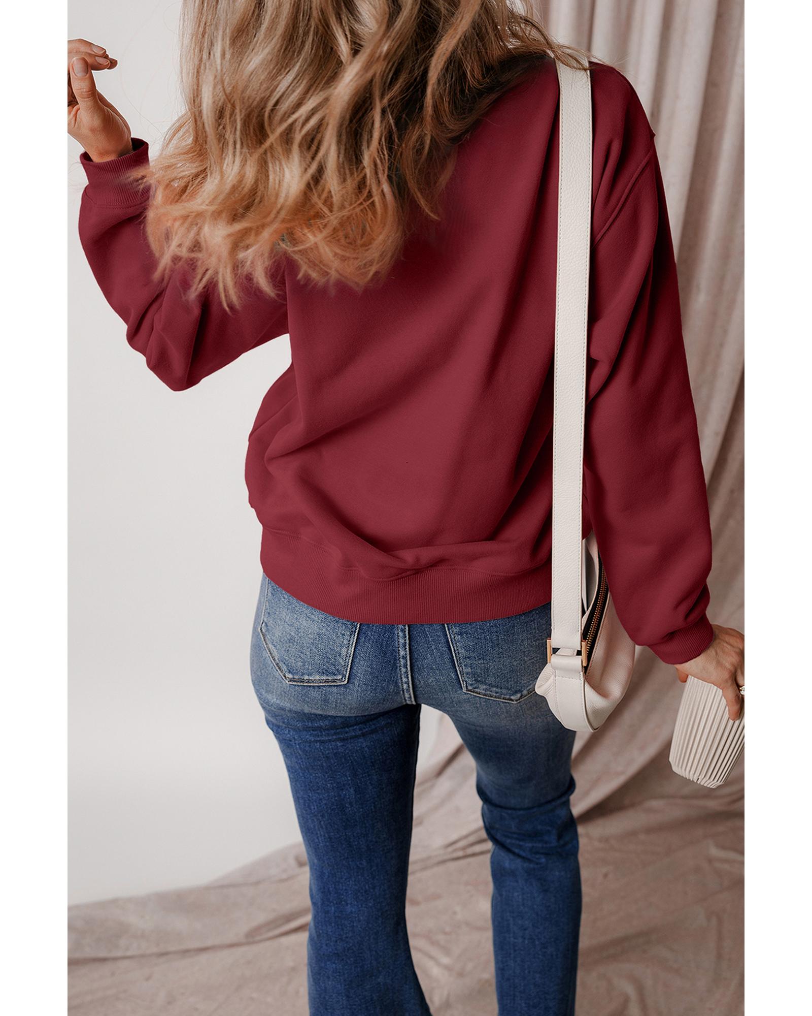 Burgundy Solid Fleece Lined Drop Shoulder Terry Sweatshirt - S 3