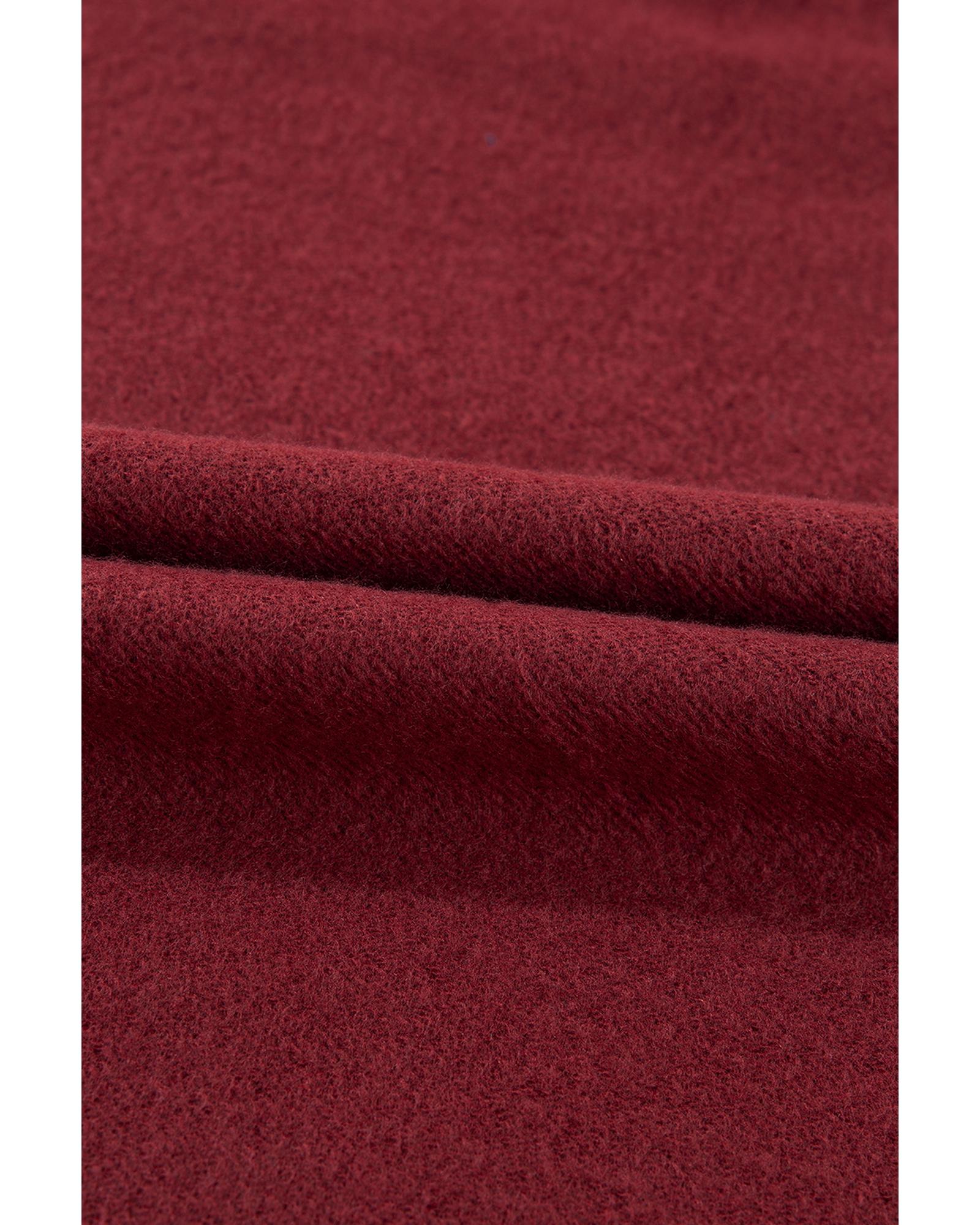 Burgundy Solid Fleece Lined Drop Shoulder Terry Sweatshirt - S 8