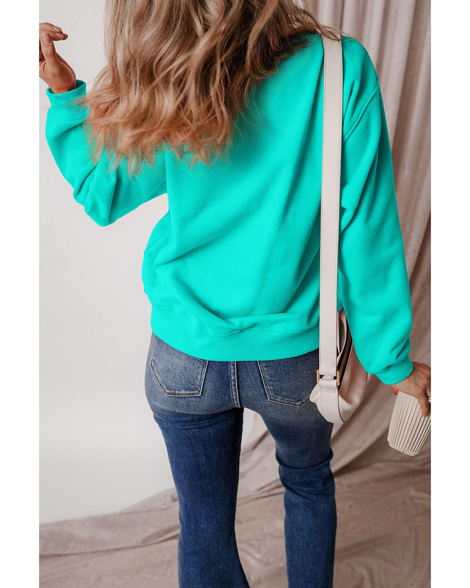 Aruba Blue Solid Fleece Lined Drop Shoulder Terry Sweatshirt - M 4