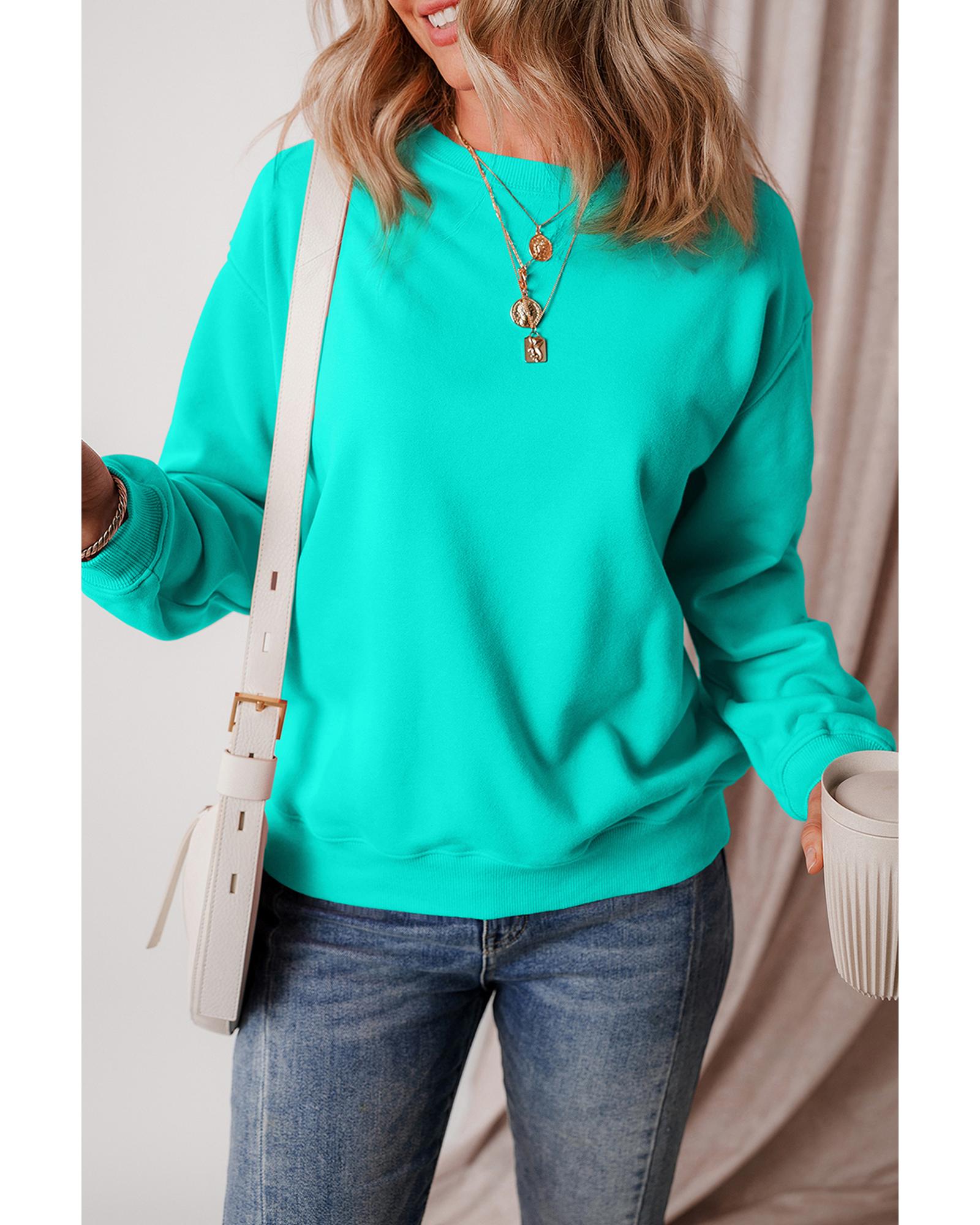 Aruba Blue Solid Fleece Lined Drop Shoulder Terry Sweatshirt - XL 7