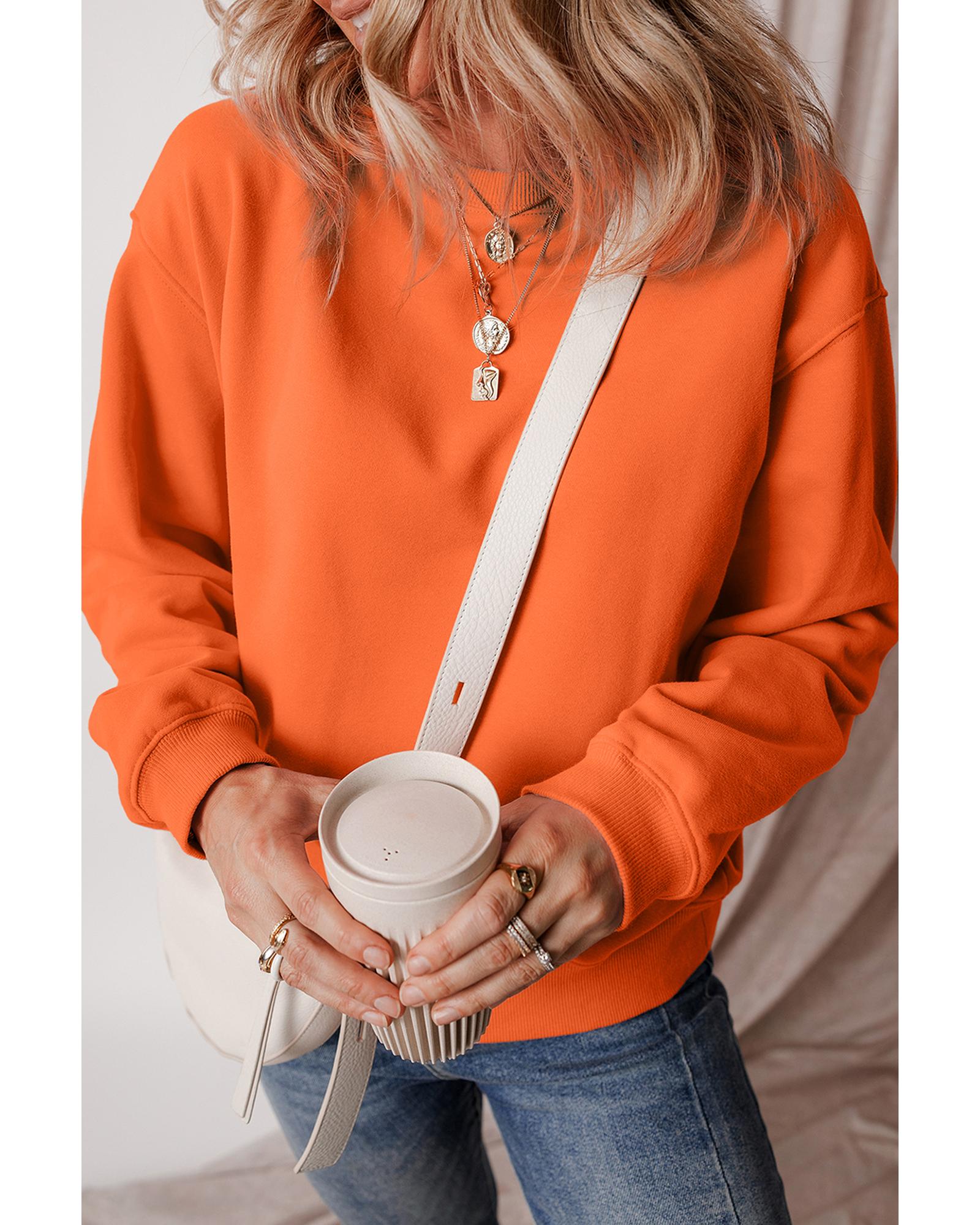 Russet Orange Solid Fleece Lined Drop Shoulder Terry Sweatshirt - M 7