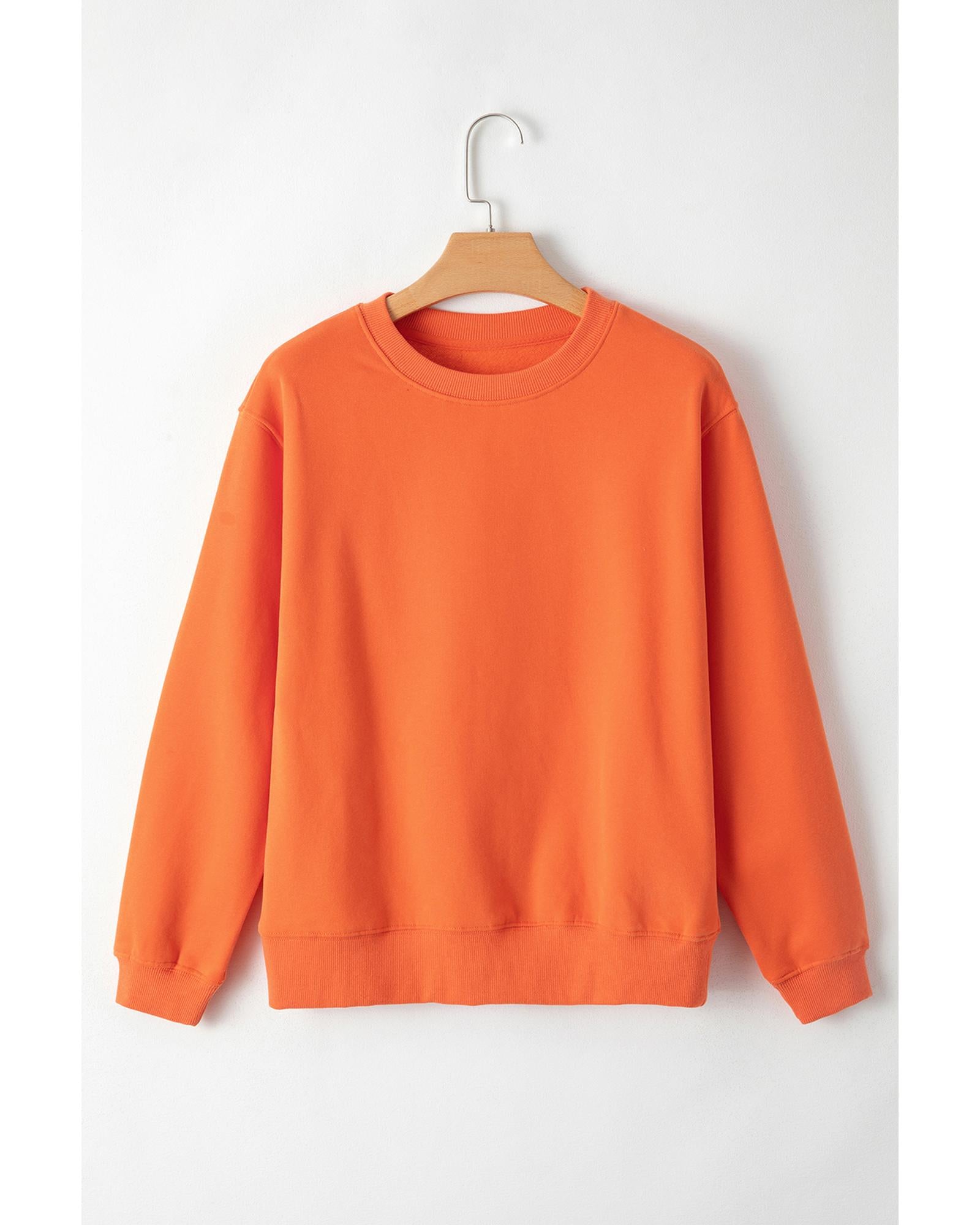 Russet Orange Solid Fleece Lined Drop Shoulder Terry Sweatshirt - S 6