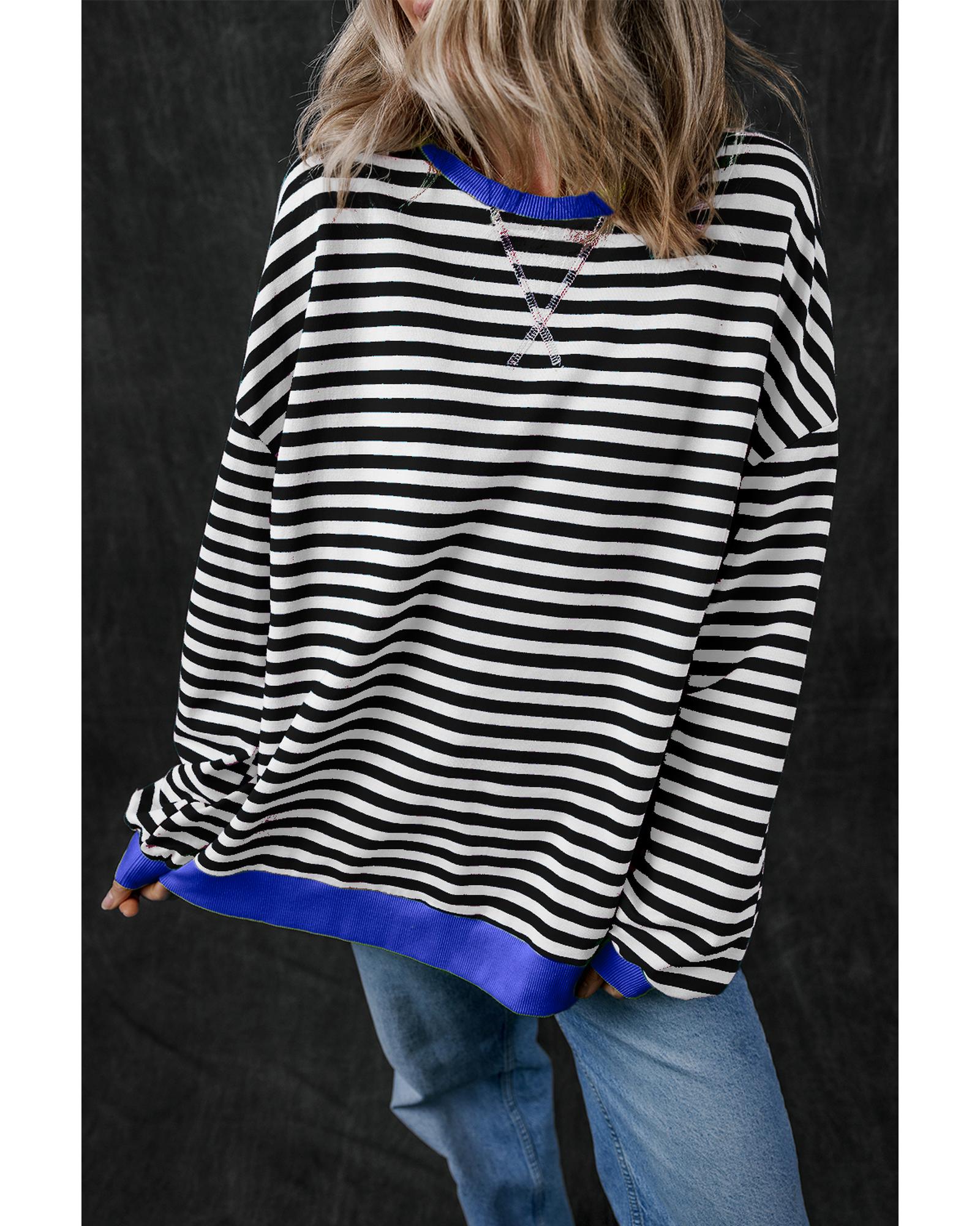Black Stripe Oversized Contrast Trim Pullover Sweatshirt - XL 7