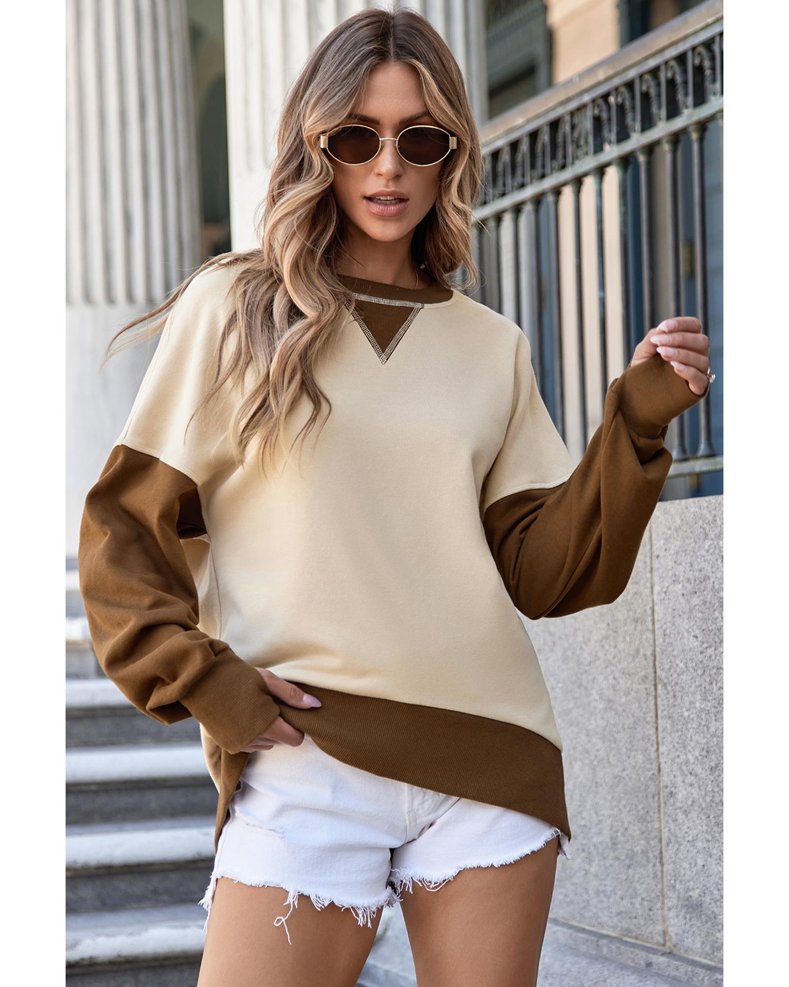 Apricot Color Block Thumbhole Sleeve Drop Shoulder Sweatshirt - L 7