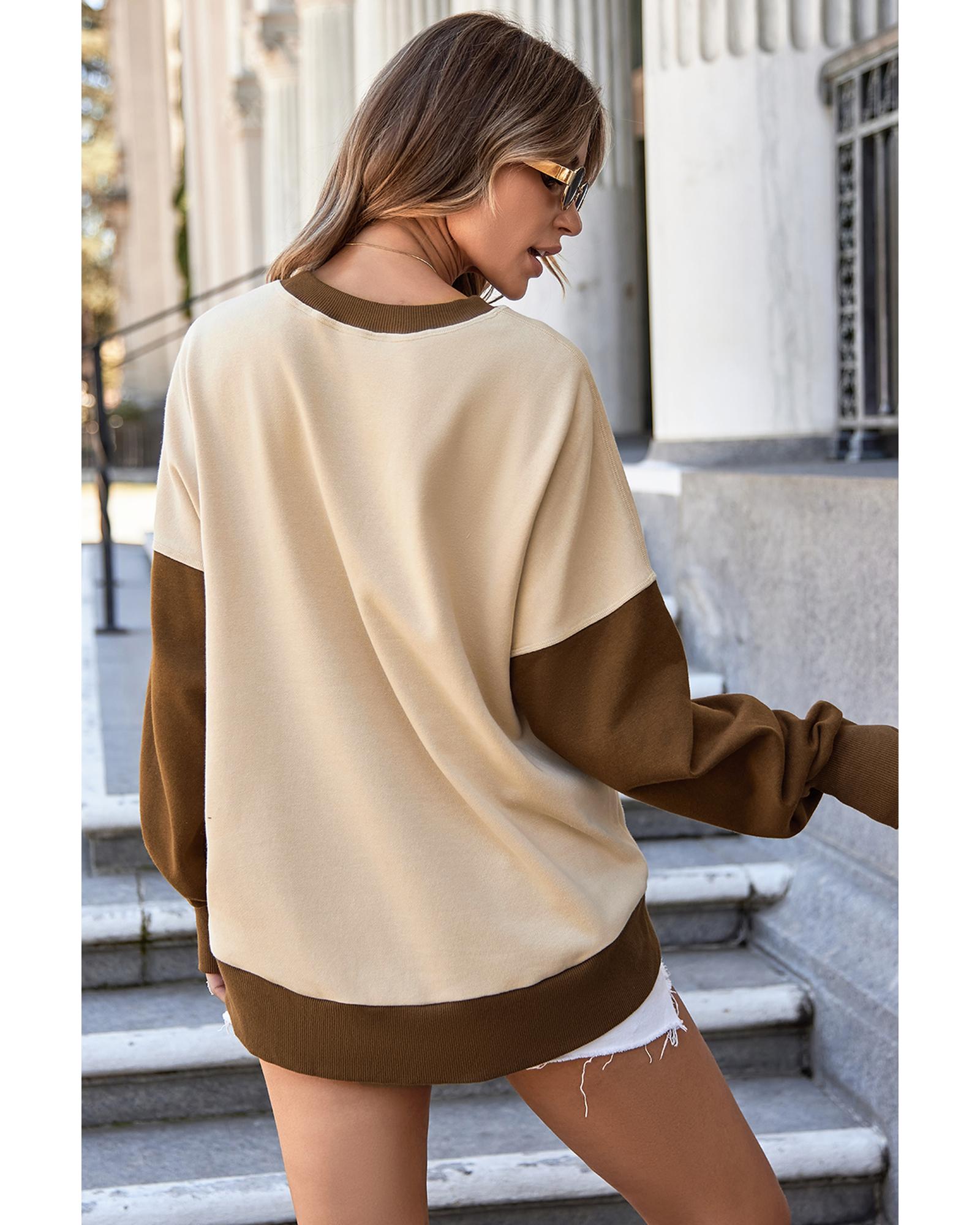 Apricot Color Block Thumbhole Sleeve Drop Shoulder Sweatshirt - L 8