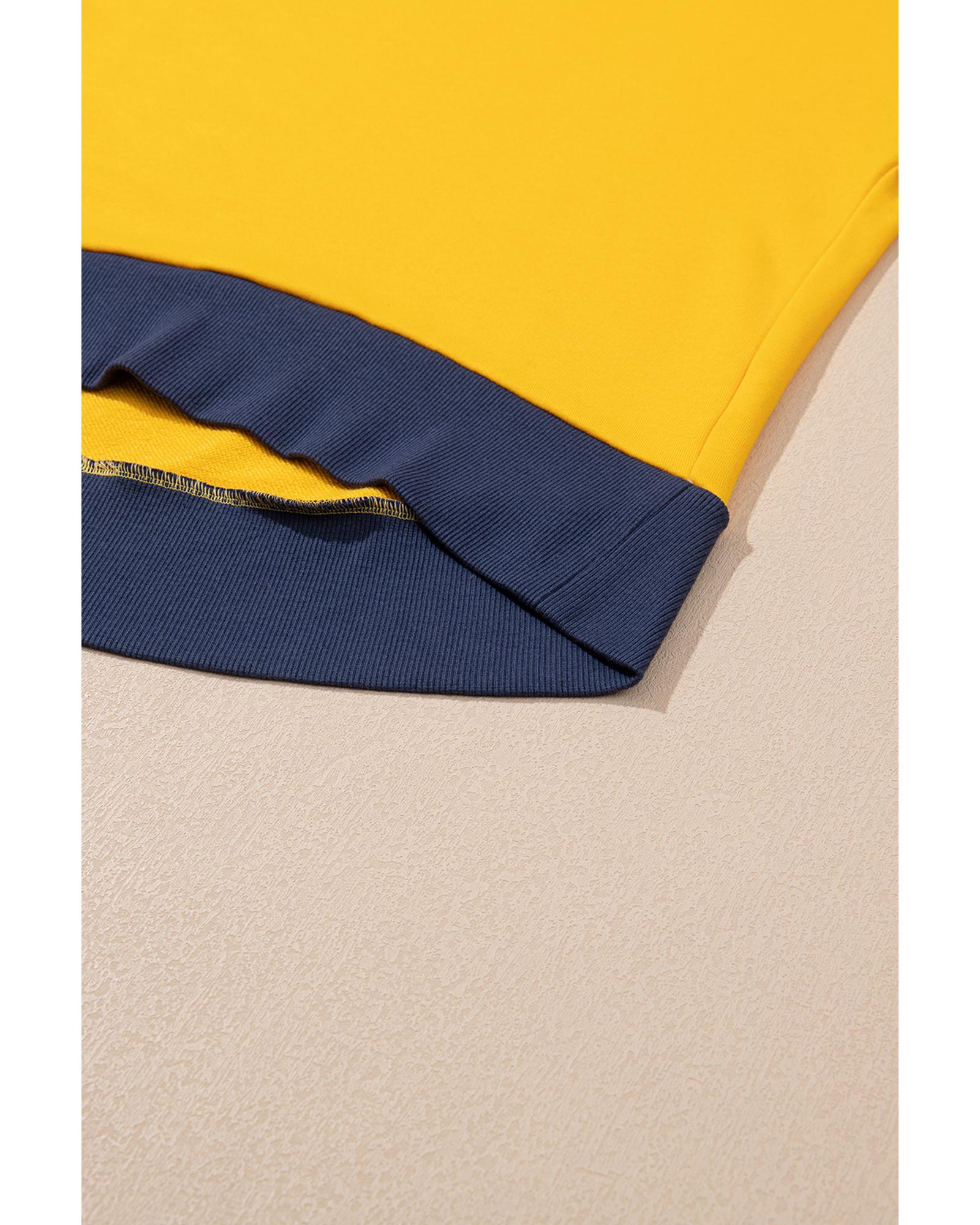 Yellow Color Block Thumbhole Sleeve Drop Shoulder Sweatshirt - XL 6