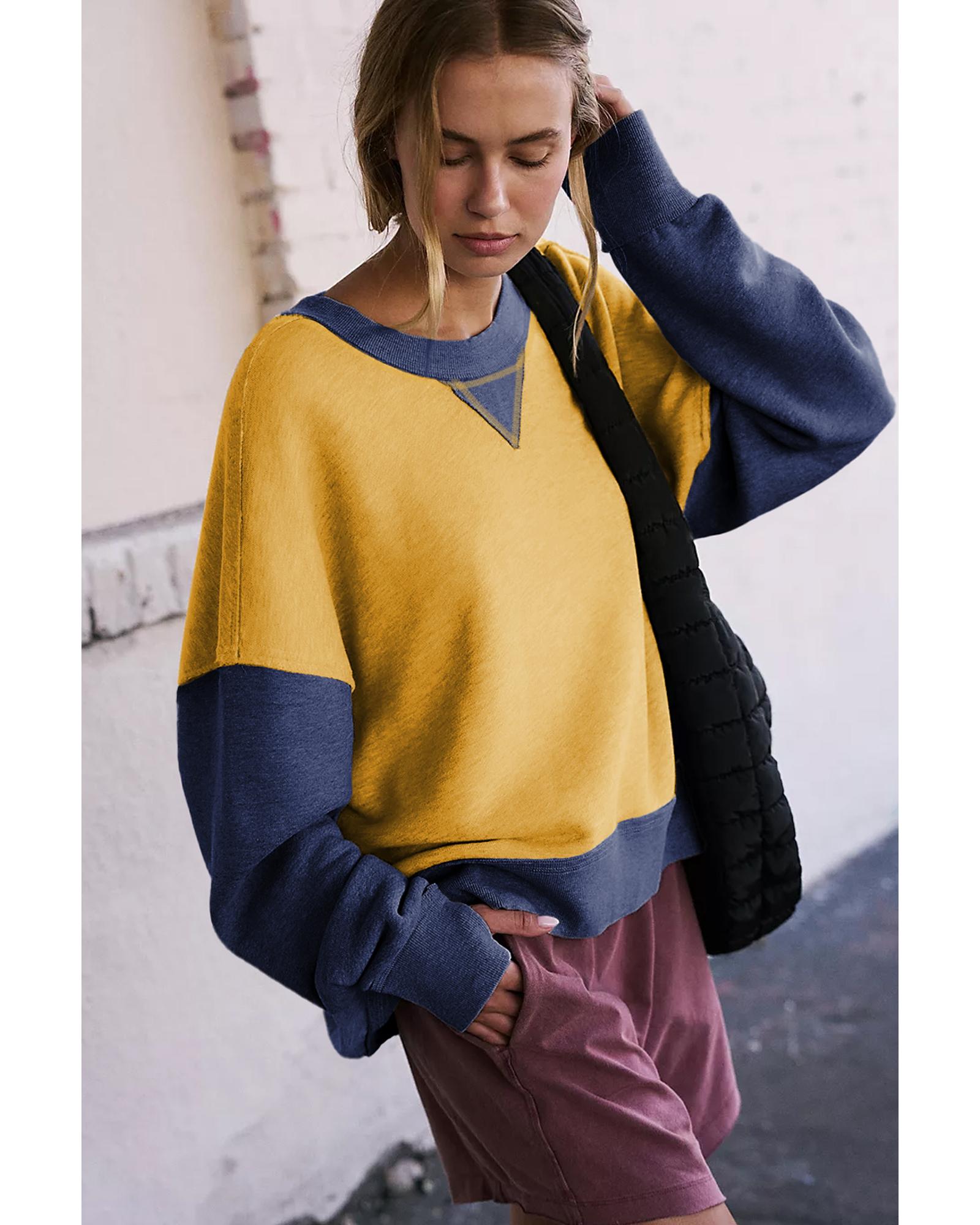 Yellow Color Block Thumbhole Sleeve Drop Shoulder Sweatshirt - XL 8