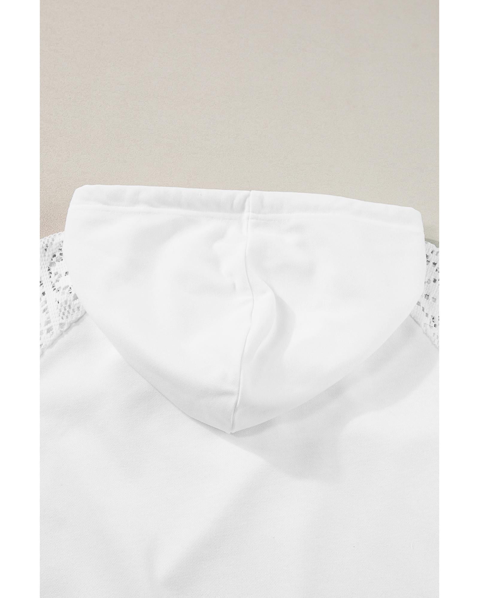 White Lace Patchwork Sleeve Drawstring Hoodie - S 3