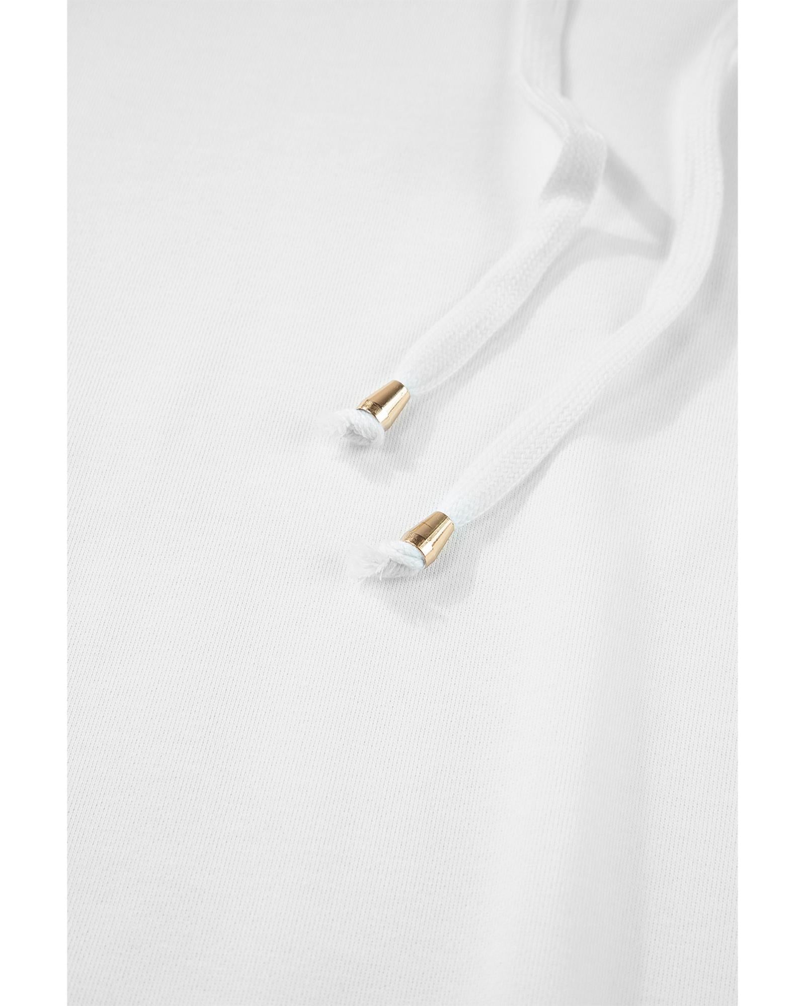 White Lace Patchwork Sleeve Drawstring Hoodie - S 8
