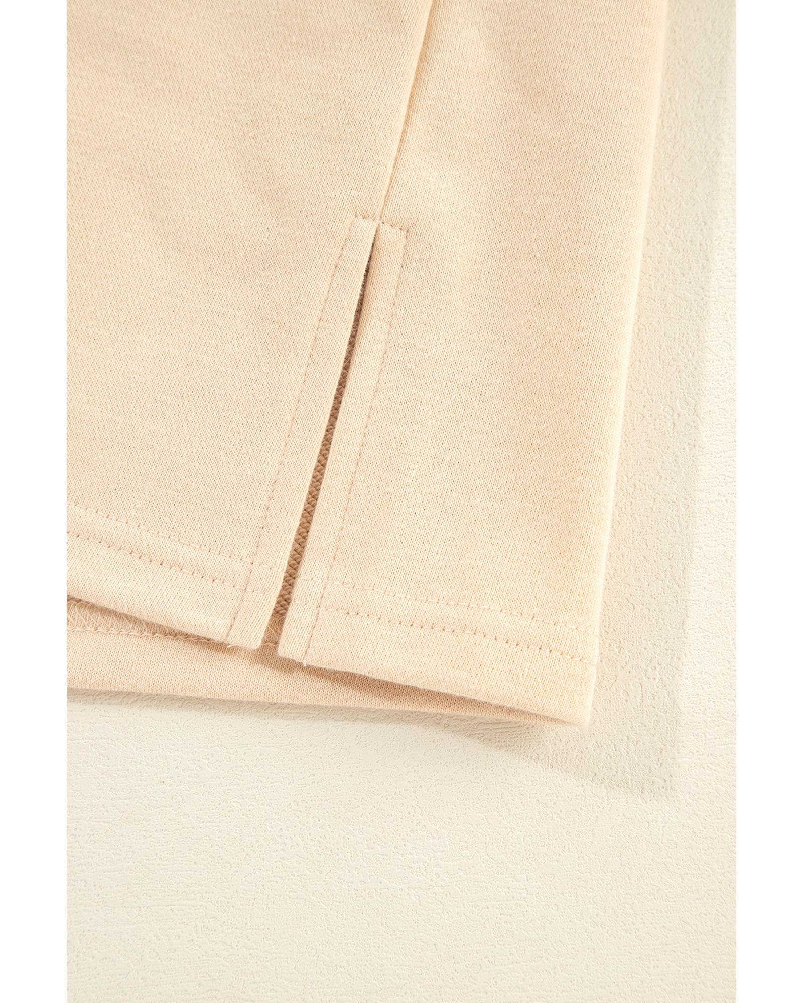 Light French Beige Striped Colorblock Patchwork Collar Sweatshirt - L 4